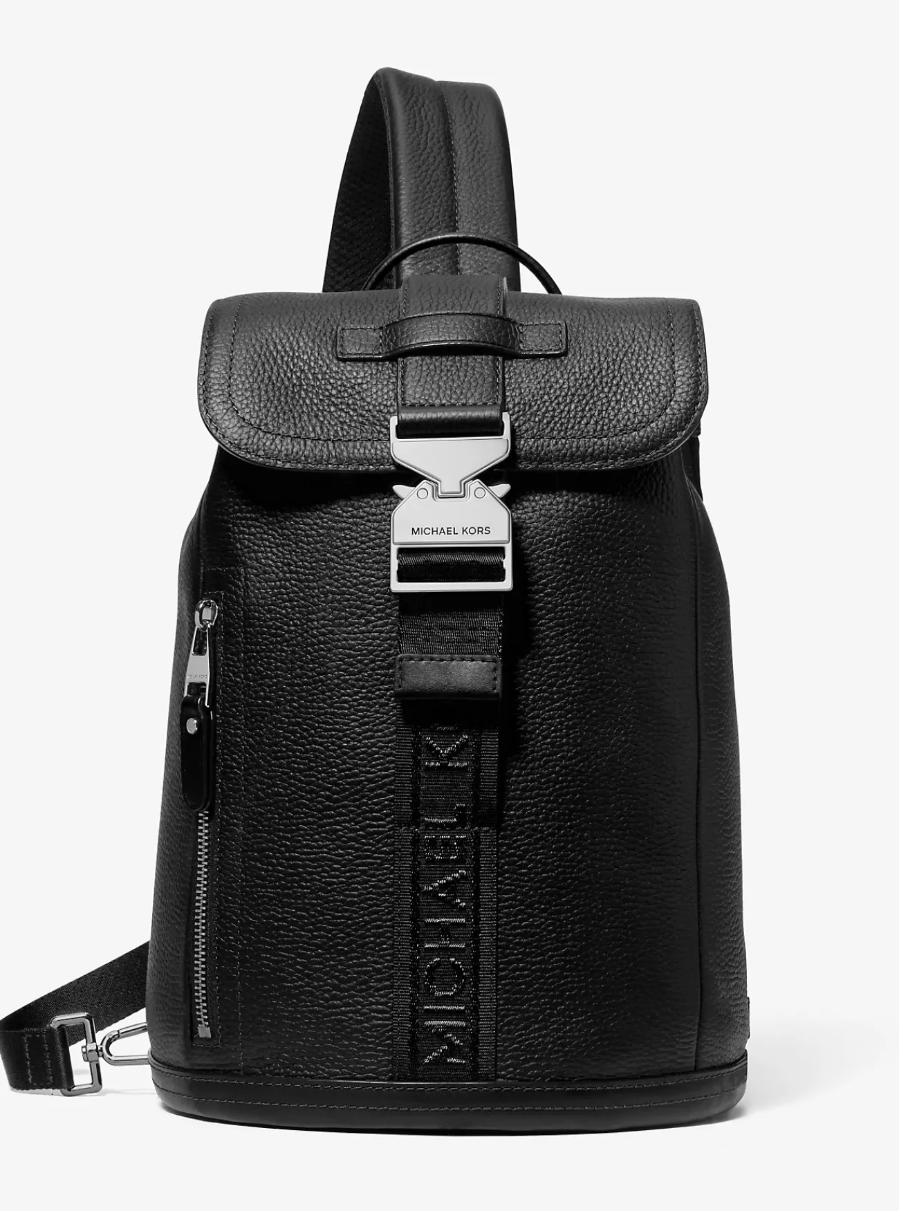 Michael Kors Aviator-schoudertas Hudson van leer ZWART Sale