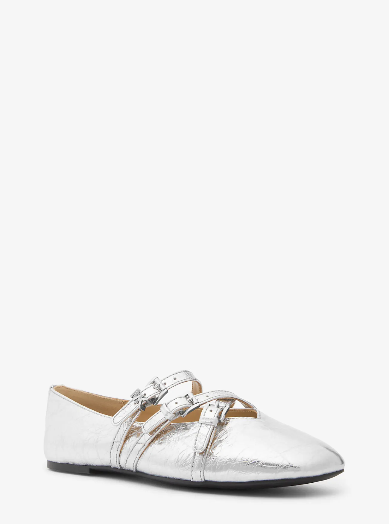 Michael Kors Ballerina Indy van flexibel metallic craquel&eacute; leer ZILVER Discount