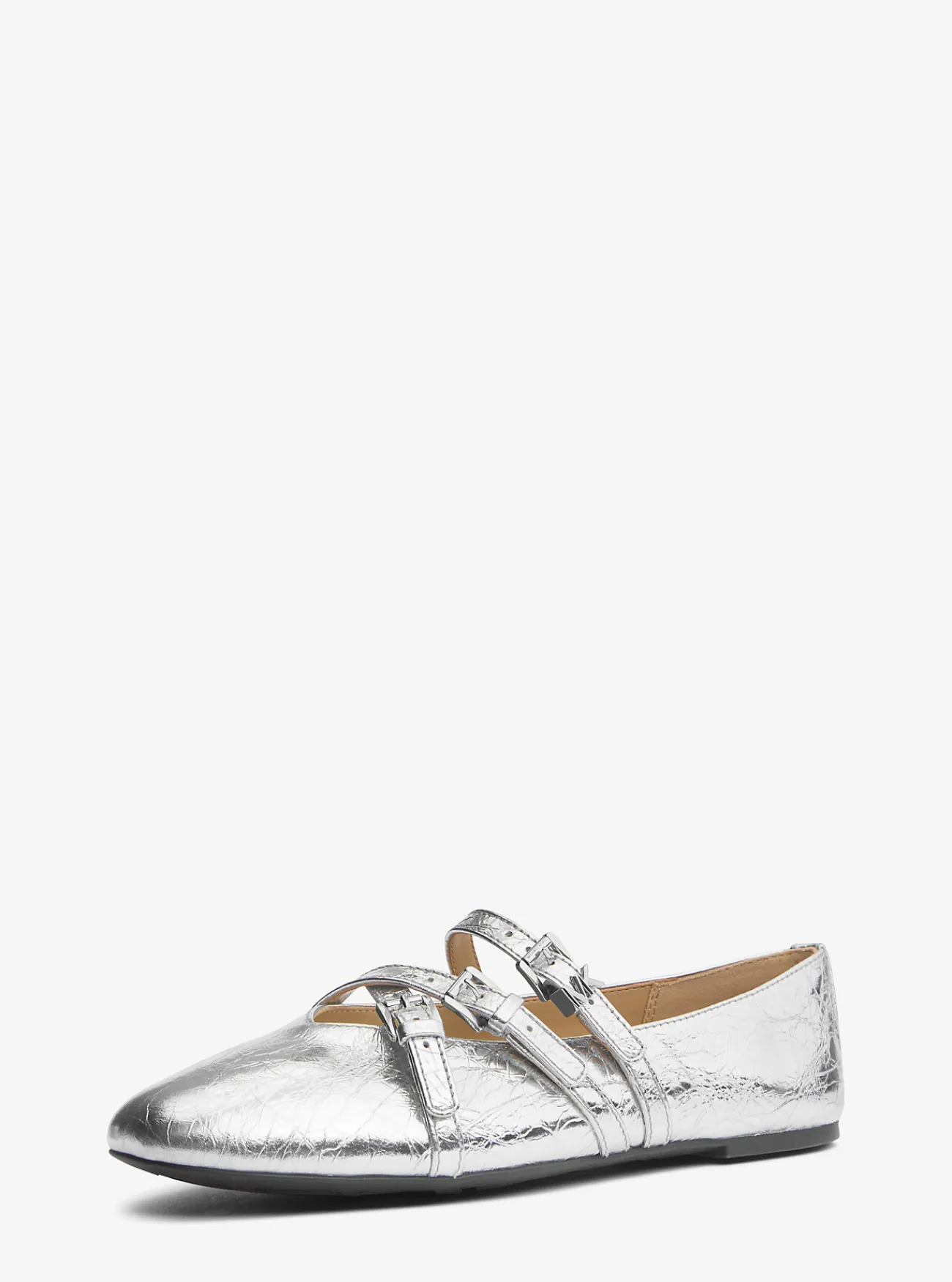 Michael Kors Ballerina Indy van flexibel metallic craquel&eacute; leer ZILVER Discount