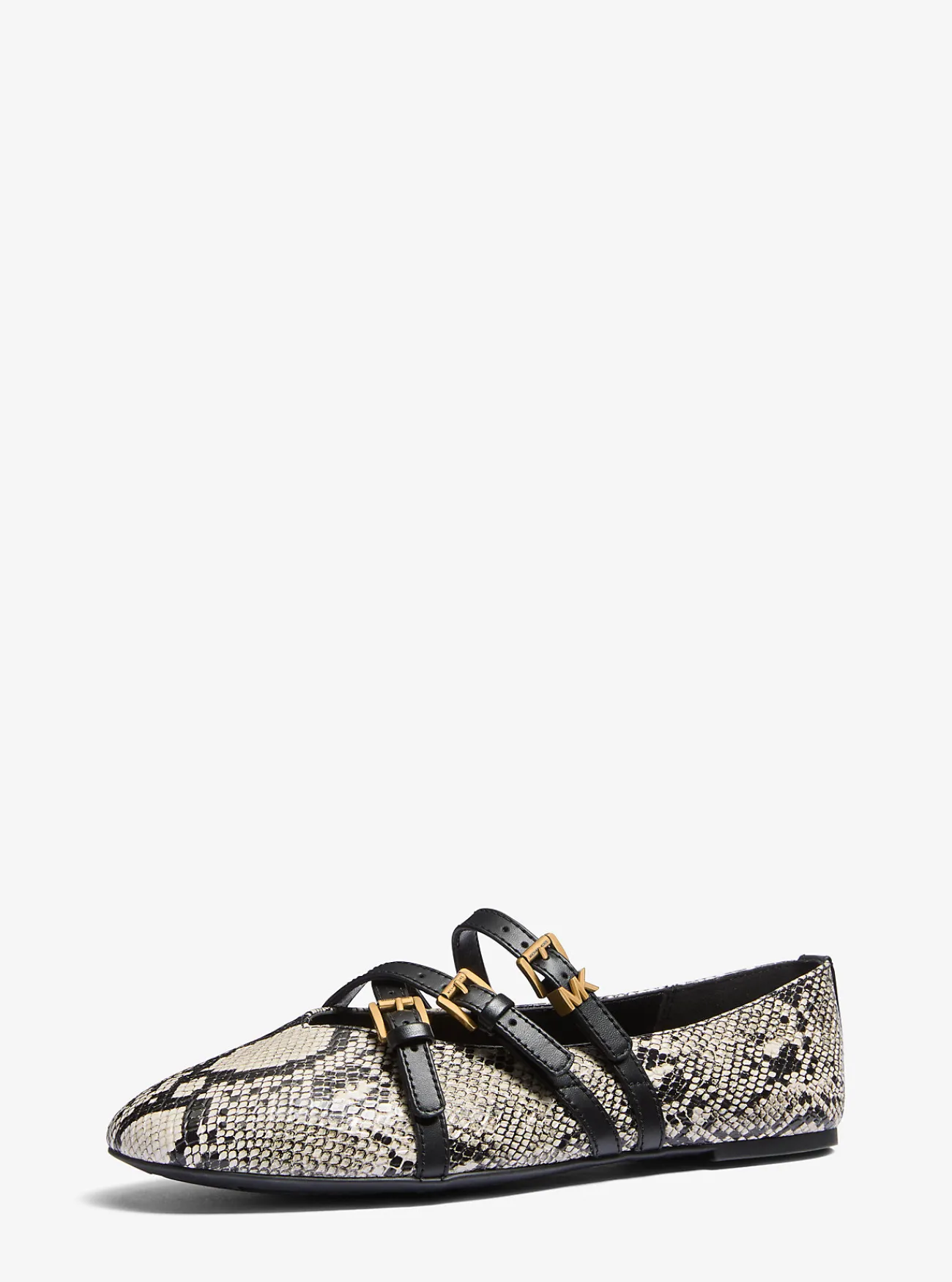 Michael Kors Ballerina Indy van leer met slangenprint in reli&euml;f NATUREL New