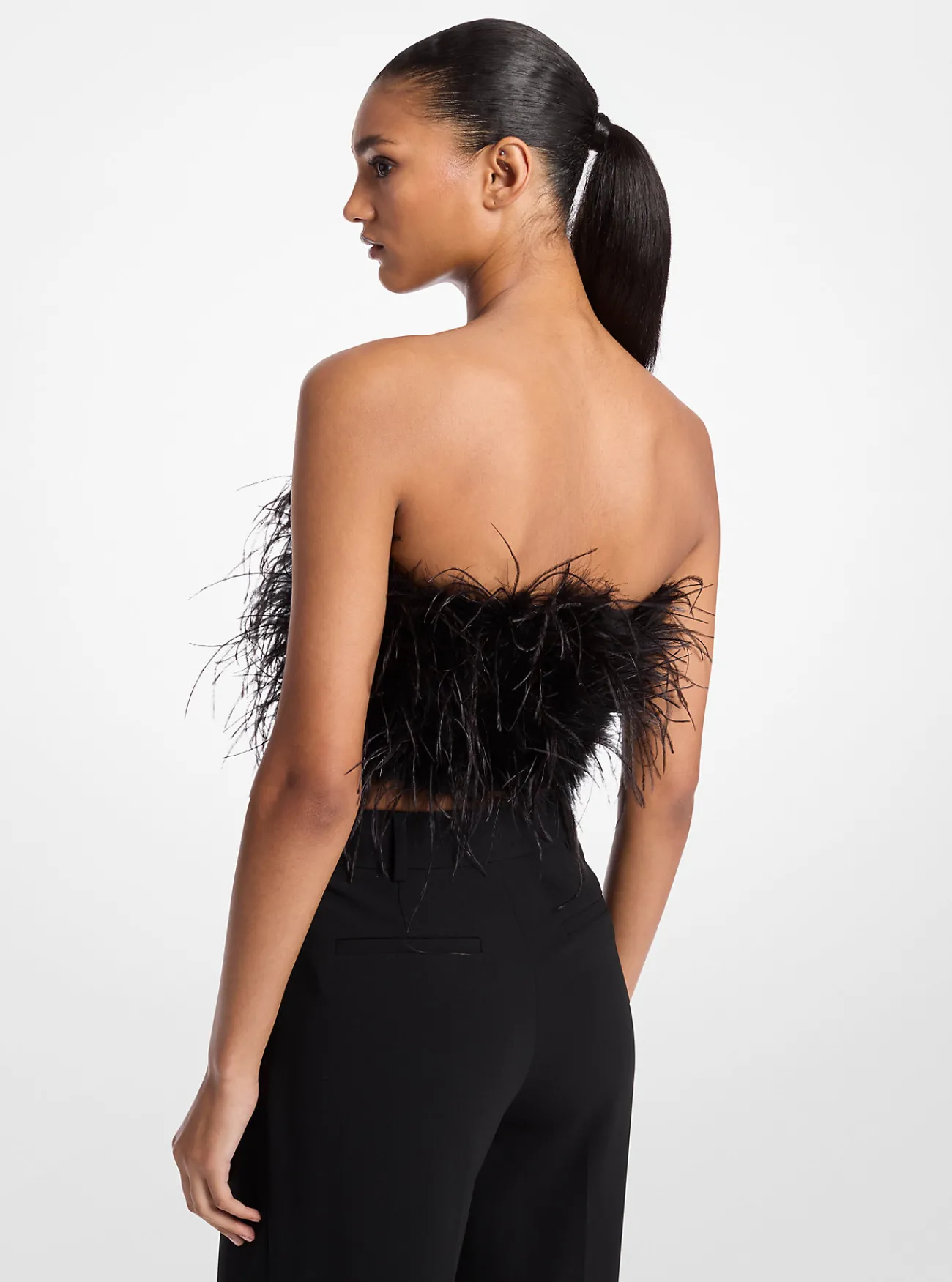 Michael Kors Bandeautop van cr&ecirc;pe versierd met veren ZWART Discount