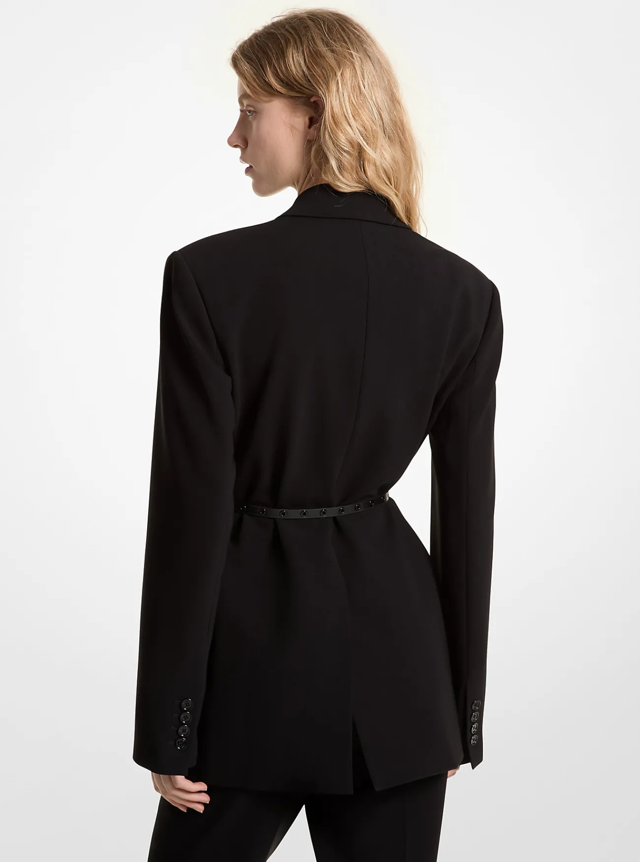 Michael Kors Blazer van cr&ecirc;pe met dubbele knopenrij en riem ZWART Fashion