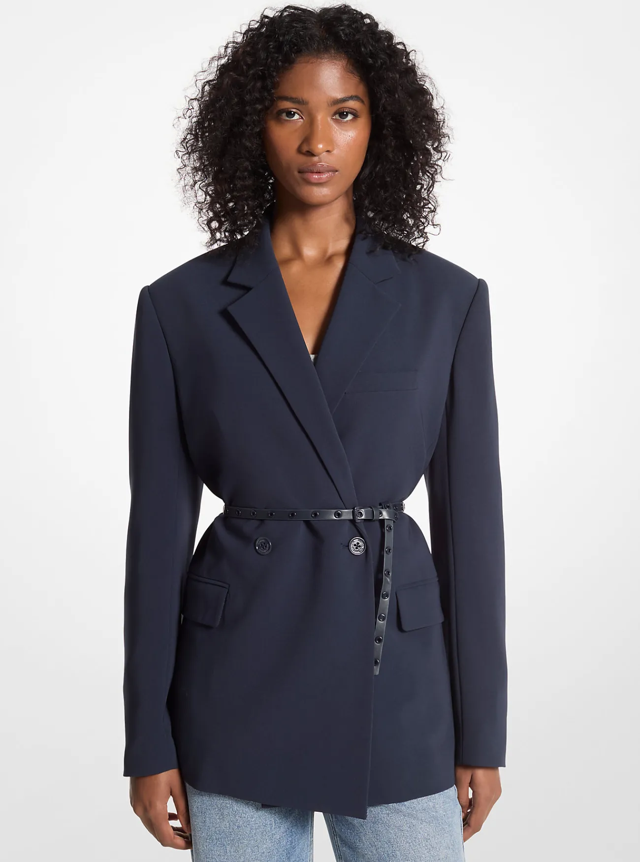 Michael Kors Blazer van cr&ecirc;pe met dubbele knopenrij en riem ADMIRAALBLAUW Best
