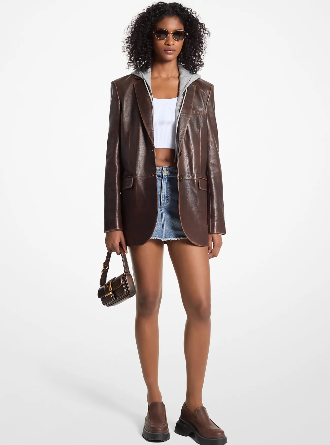 Michael Kors Blazer van gepolijst leer CHOCOLADE Clearance