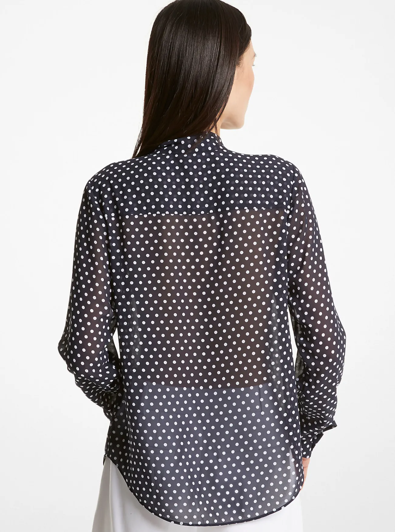 Michael Kors Blouse van cr&ecirc;pe georgette met stippenprint en koordjes bij de hals MIDNIGHTBLUE Hot