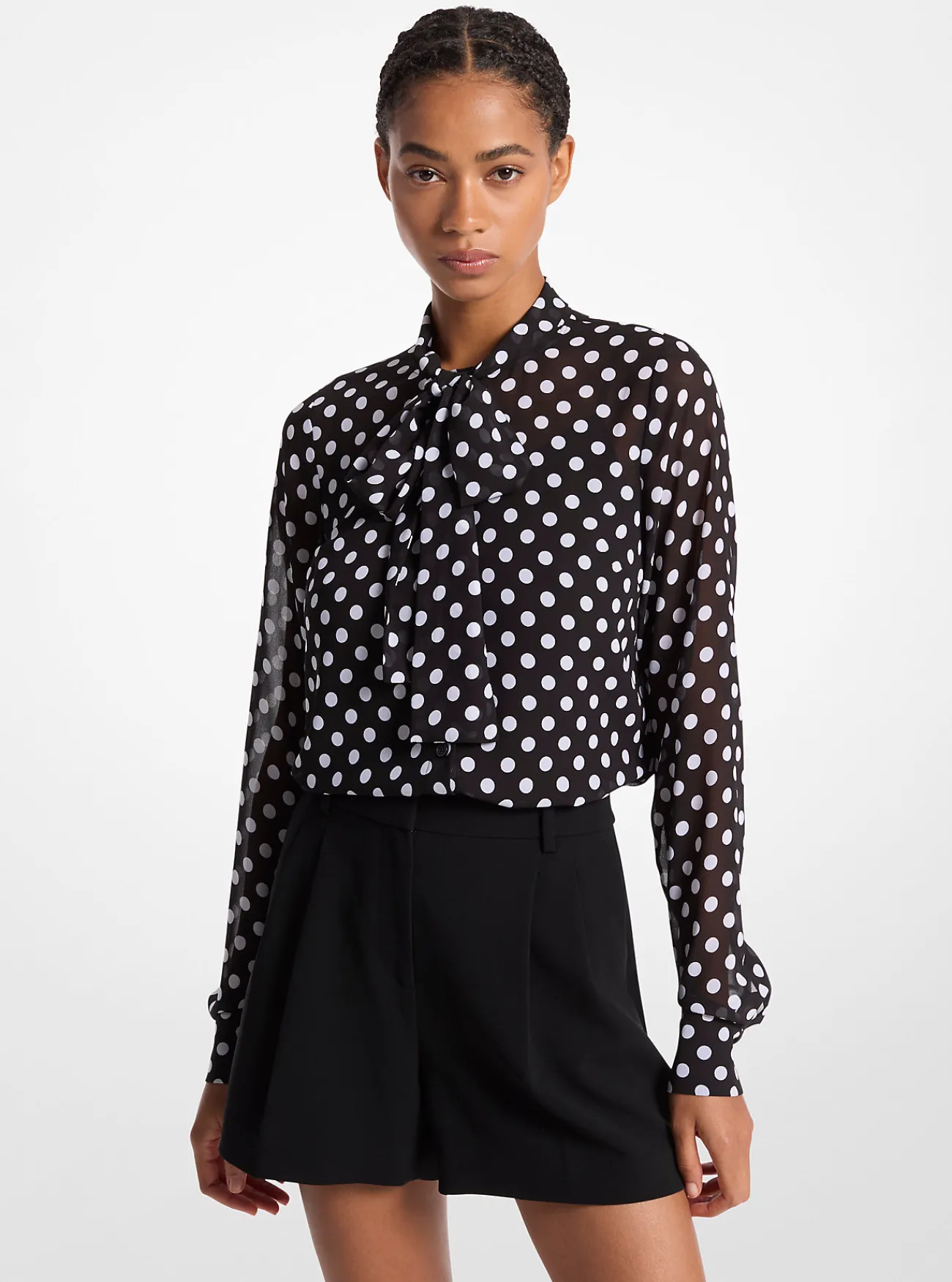 Michael Kors Blouse van cr&ecirc;pe georgette met stippenprint en koordjes bij de hals Fashion
