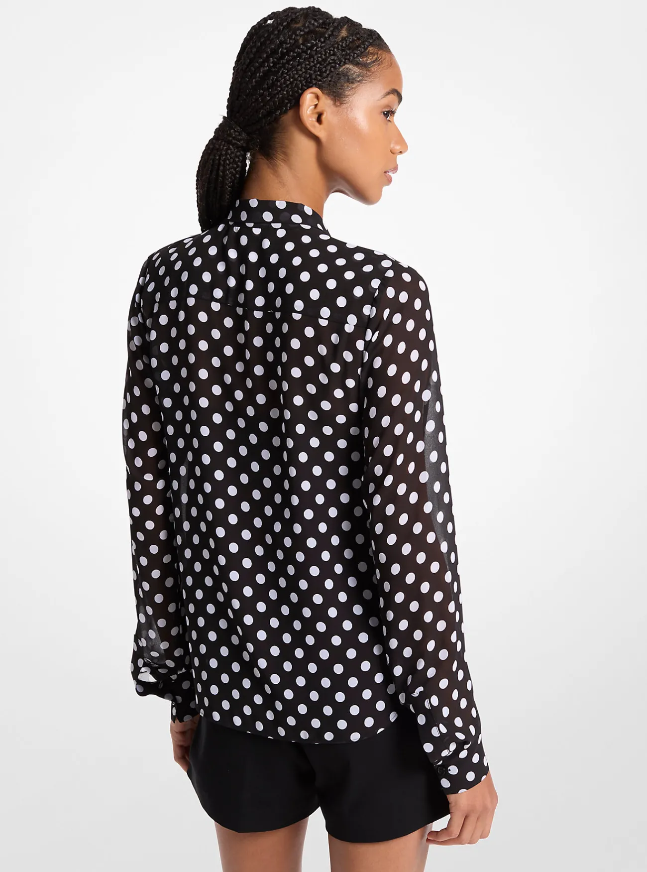 Michael Kors Blouse van cr&ecirc;pe georgette met stippenprint en koordjes bij de hals Fashion