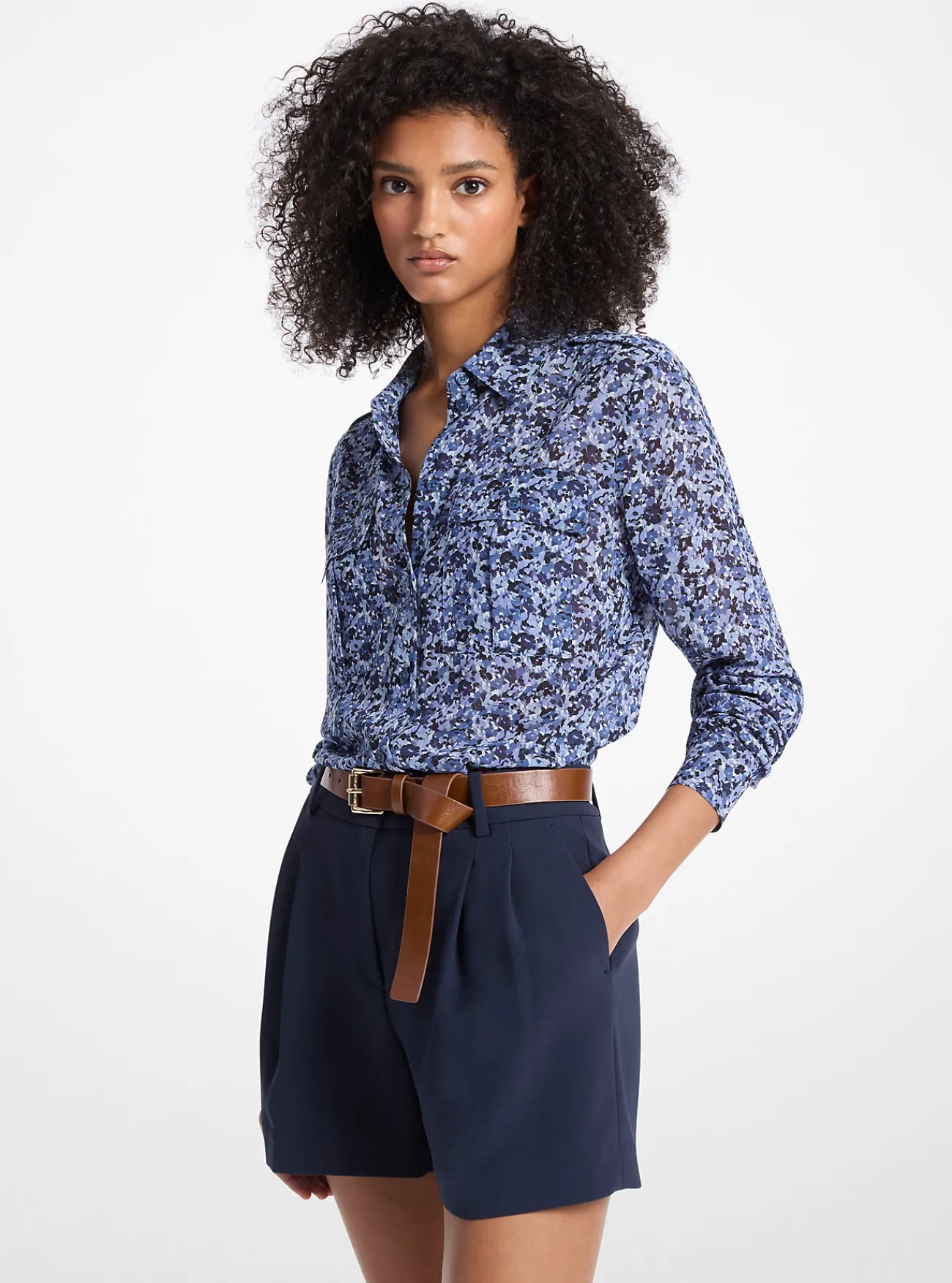 Michael Kors Blouse van cr&ecirc;pe georgette met bloemenprint ADMIRAALBLAUW Fashion