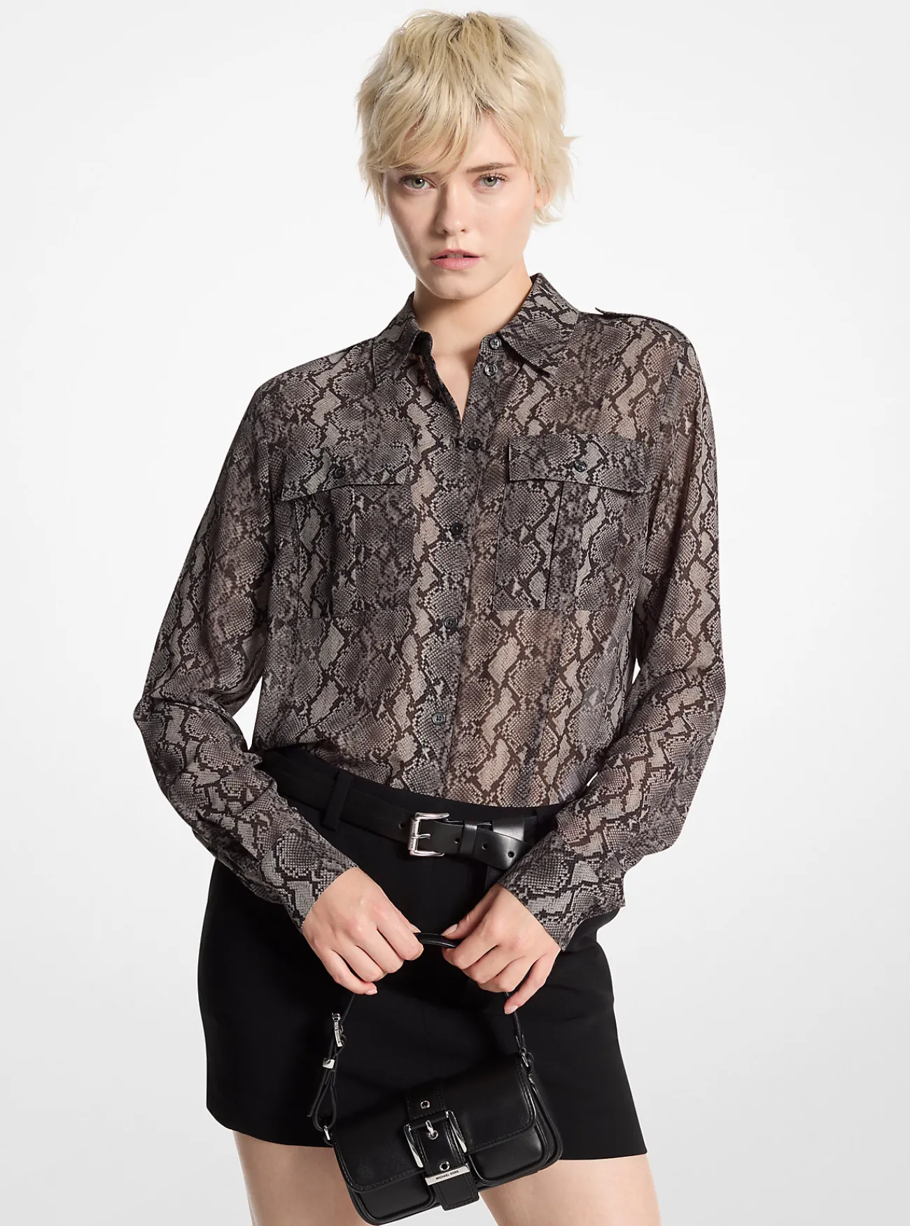 Michael Kors Blouse van cr&ecirc;pe georgette met slangenprint ZWART Hot