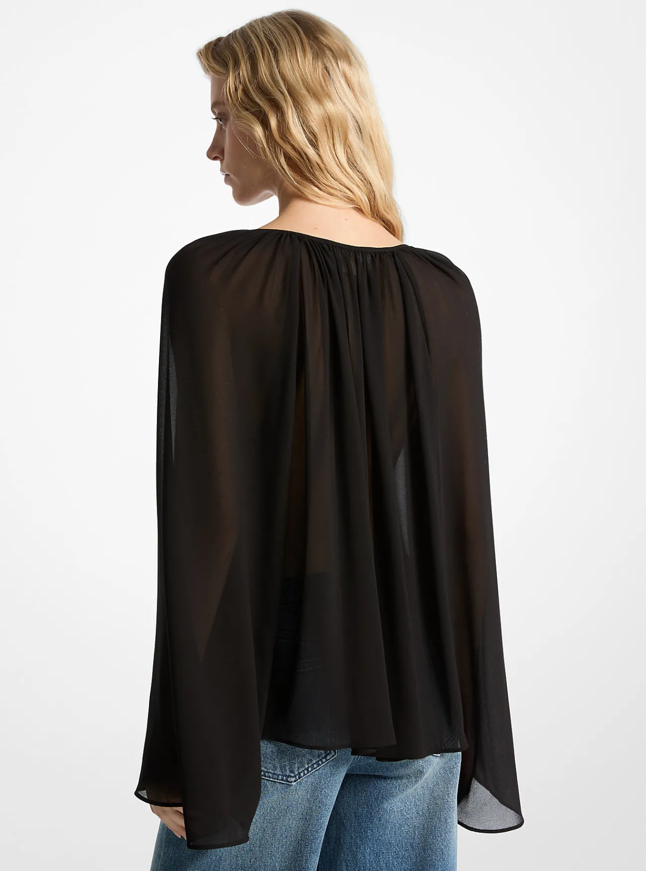 Michael Kors Blouse van cr&ecirc;pe georgette met V-hals ZWART Outlet