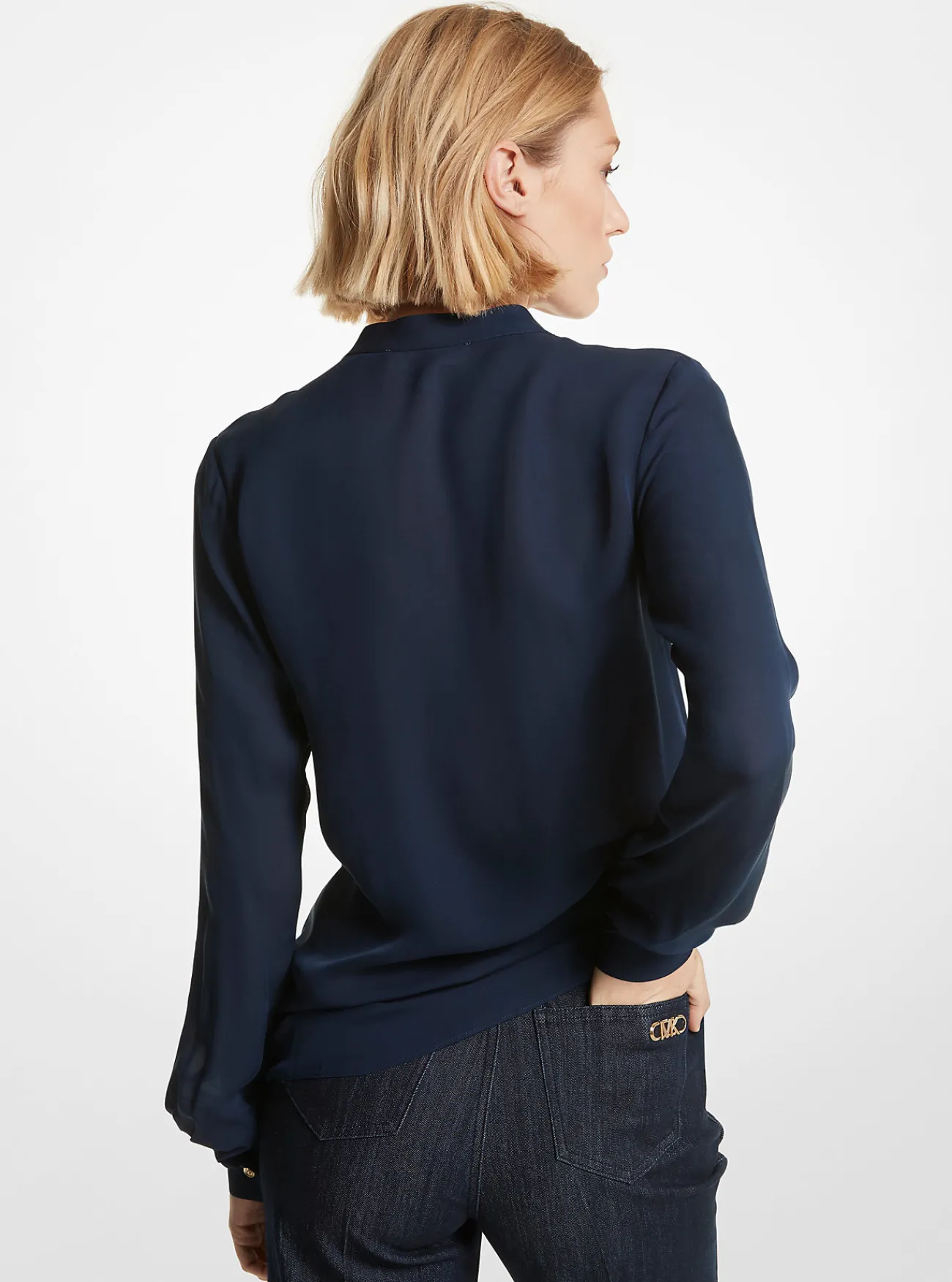 Michael Kors Blouse van cr&ecirc;pe georgette met ruches en plooien New