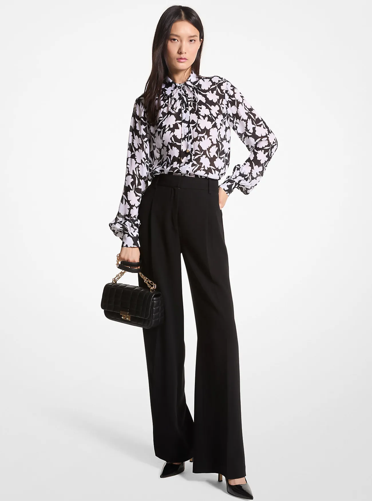Michael Kors Blouse van cr&ecirc;pe georgette met strik in de hals en bloemenprint Clearance