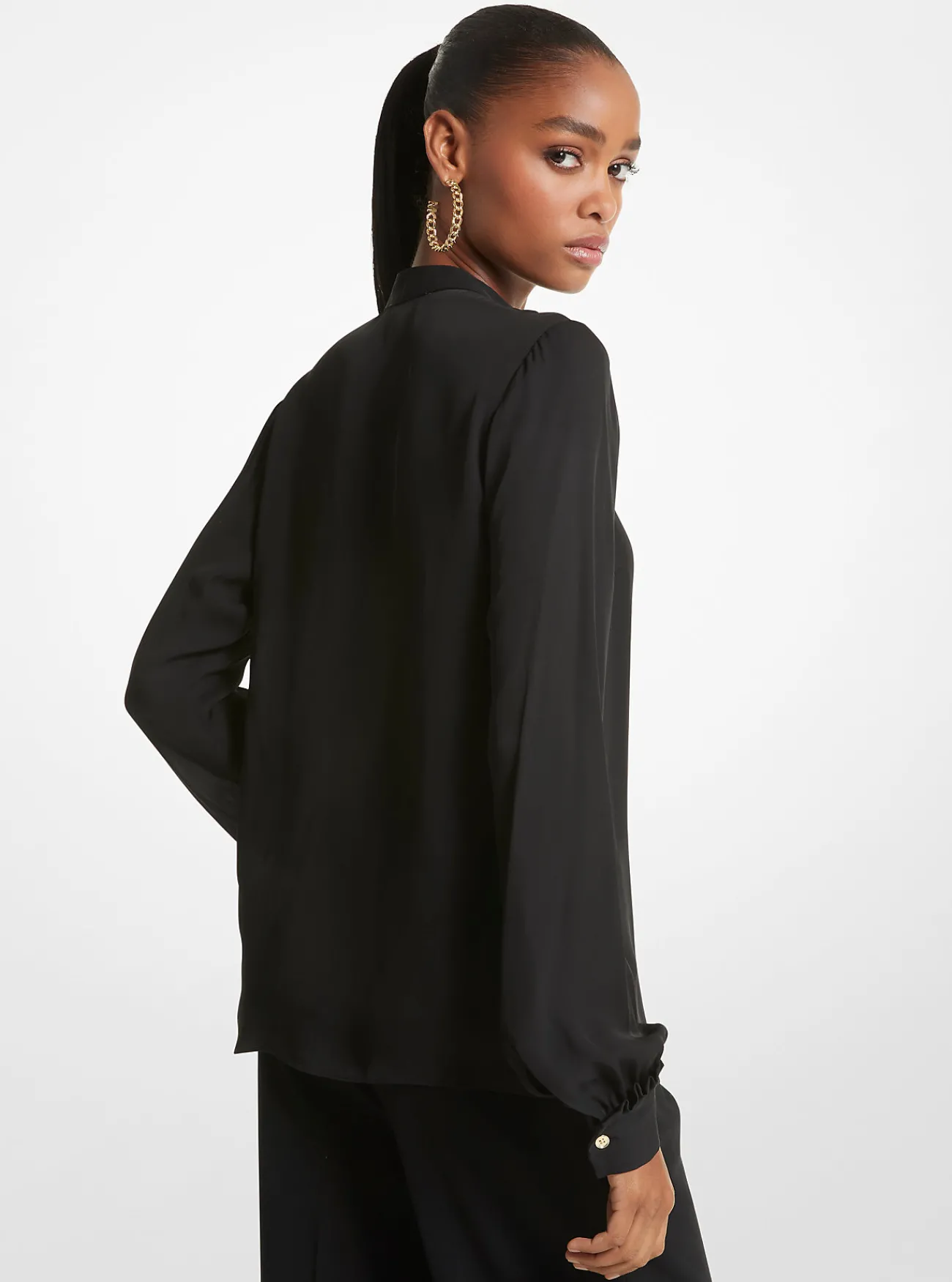 Michael Kors Blouse van cr&ecirc;pe georgette met ruches en plooien ZWART Best