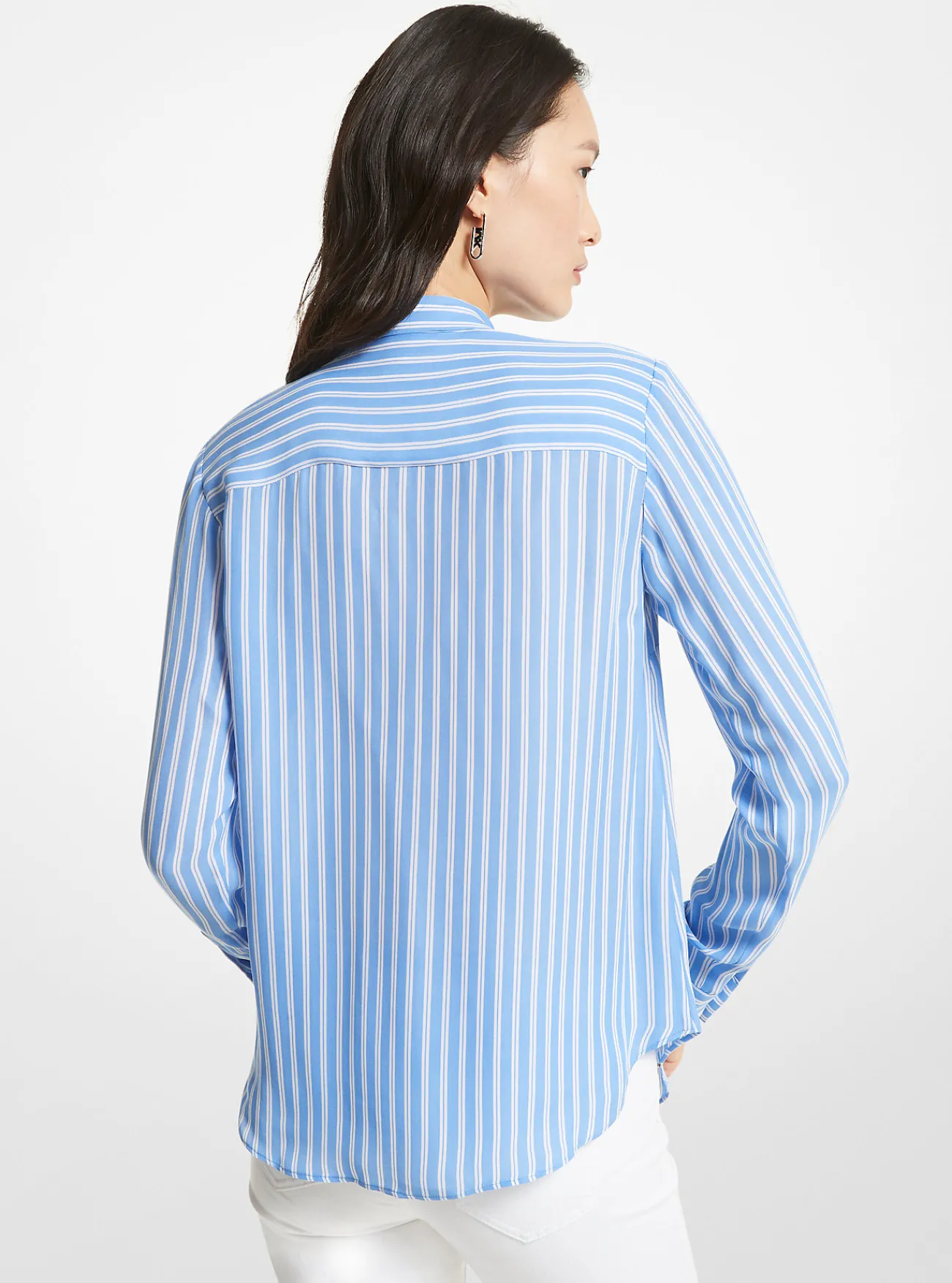Michael Kors Blouse van gestreepte cr&ecirc;pe georgette met striksluiting bij de hals Clearance