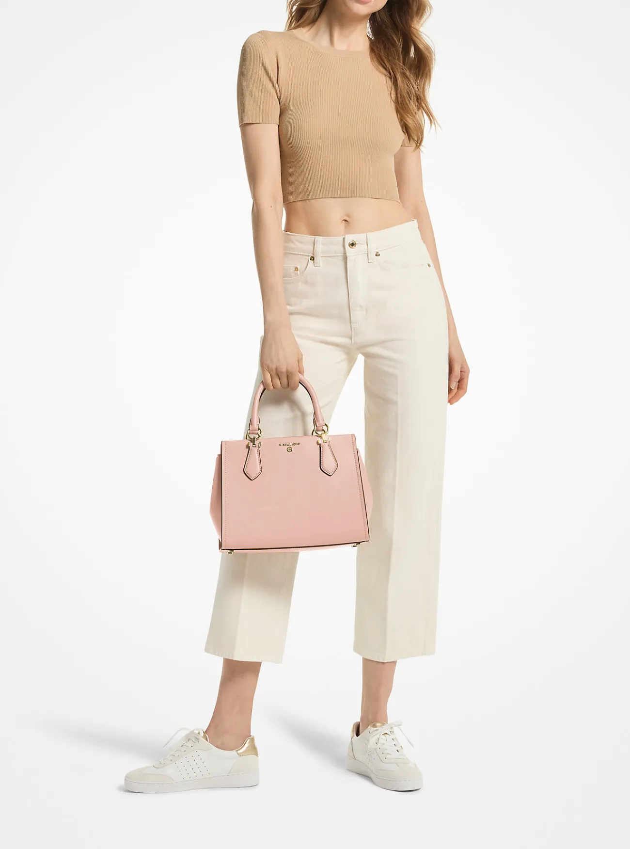Michael Kors Boekentas Marilyn van saffianoleer, middelgroot ZACHTROZE New