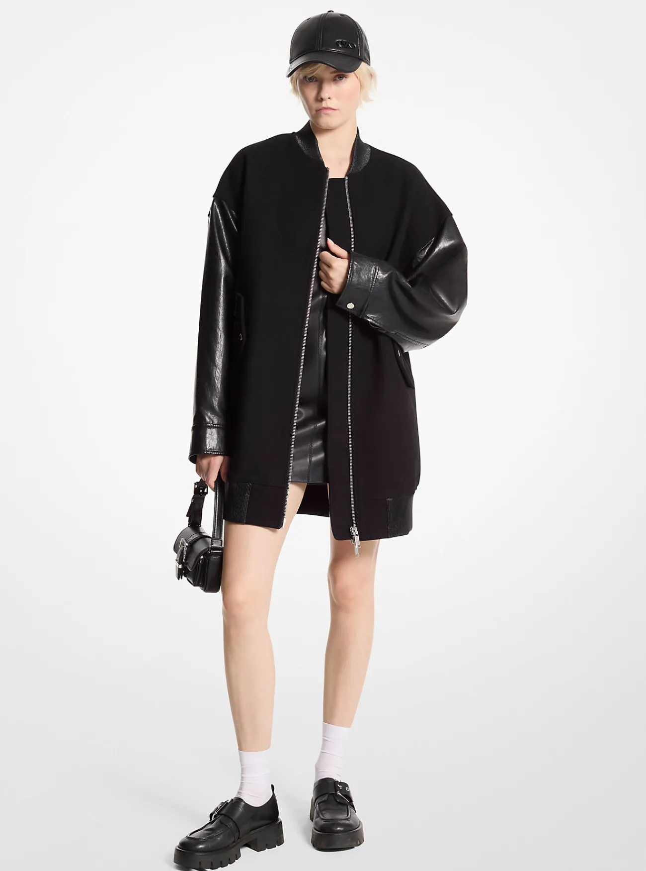 Michael Kors Bomberjack van gemengd materiaal, oversized ZWART Discount