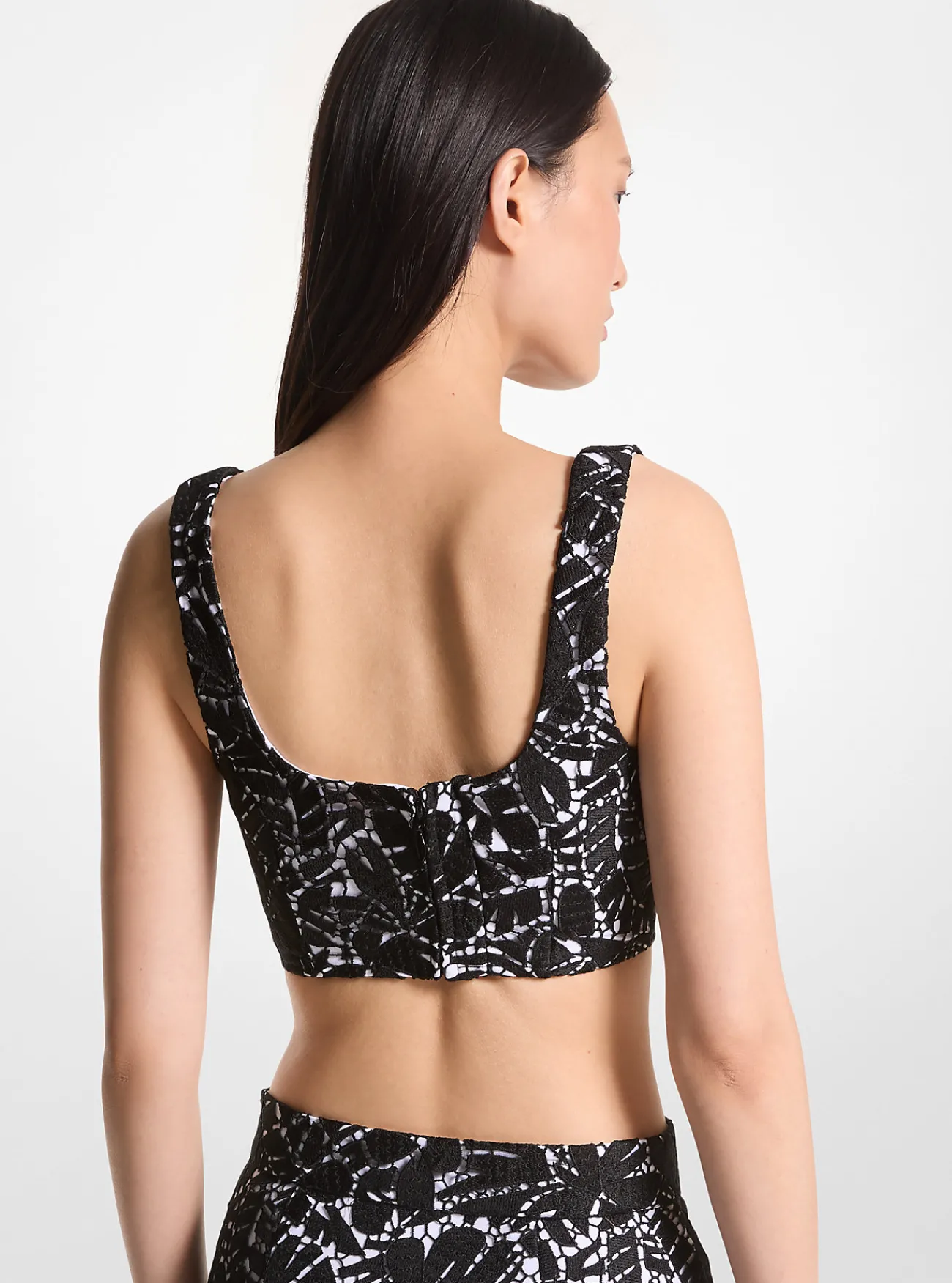 Michael Kors Bralettetop van kant met palmmotief ZWART Discount