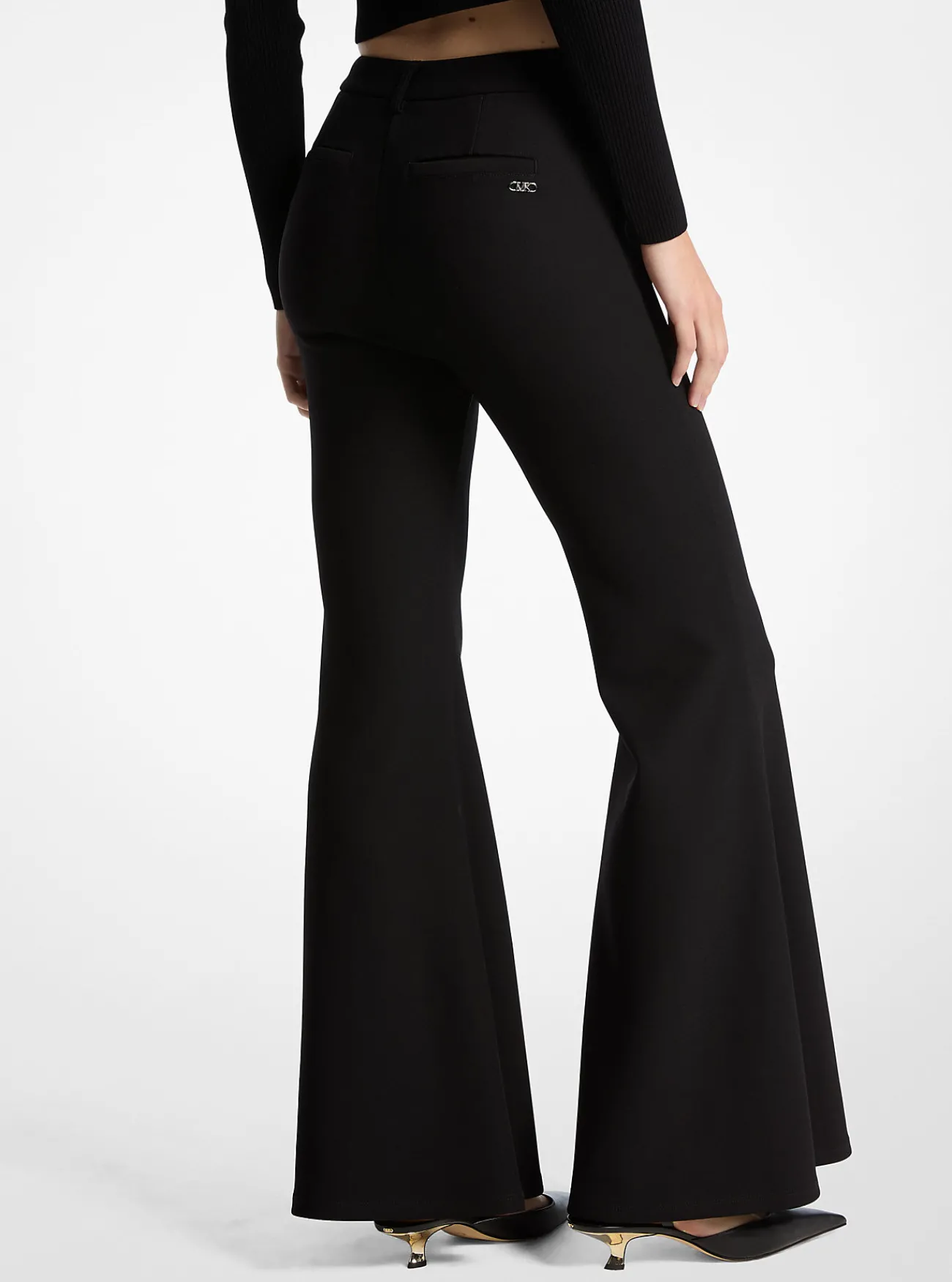 Michael Kors Broek van dubbelgebreide cr&ecirc;pe met wijduitlopende pijpen ZWART Discount