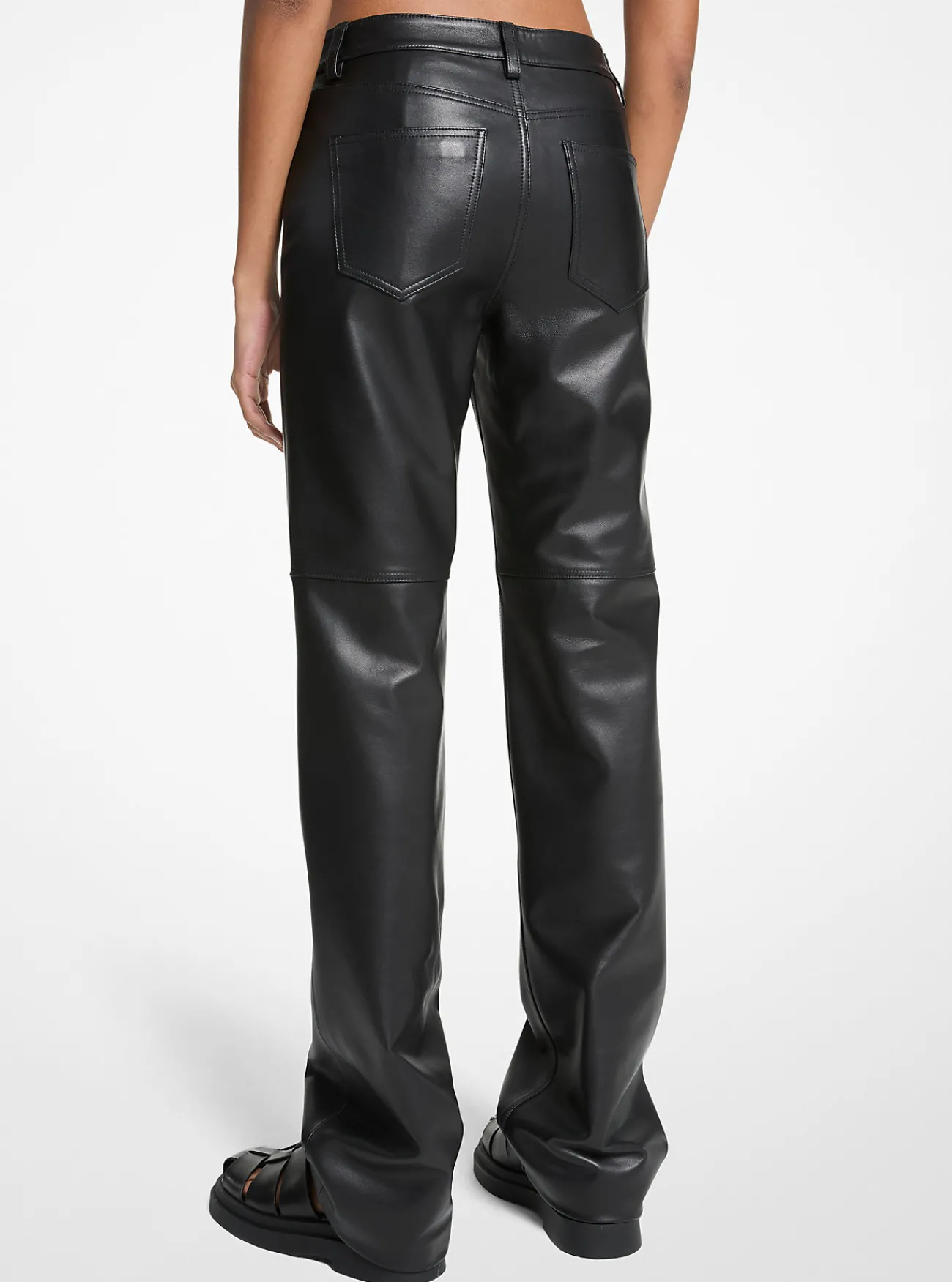 Michael Kors Broek van leer met rechte pijpen ZWART Online