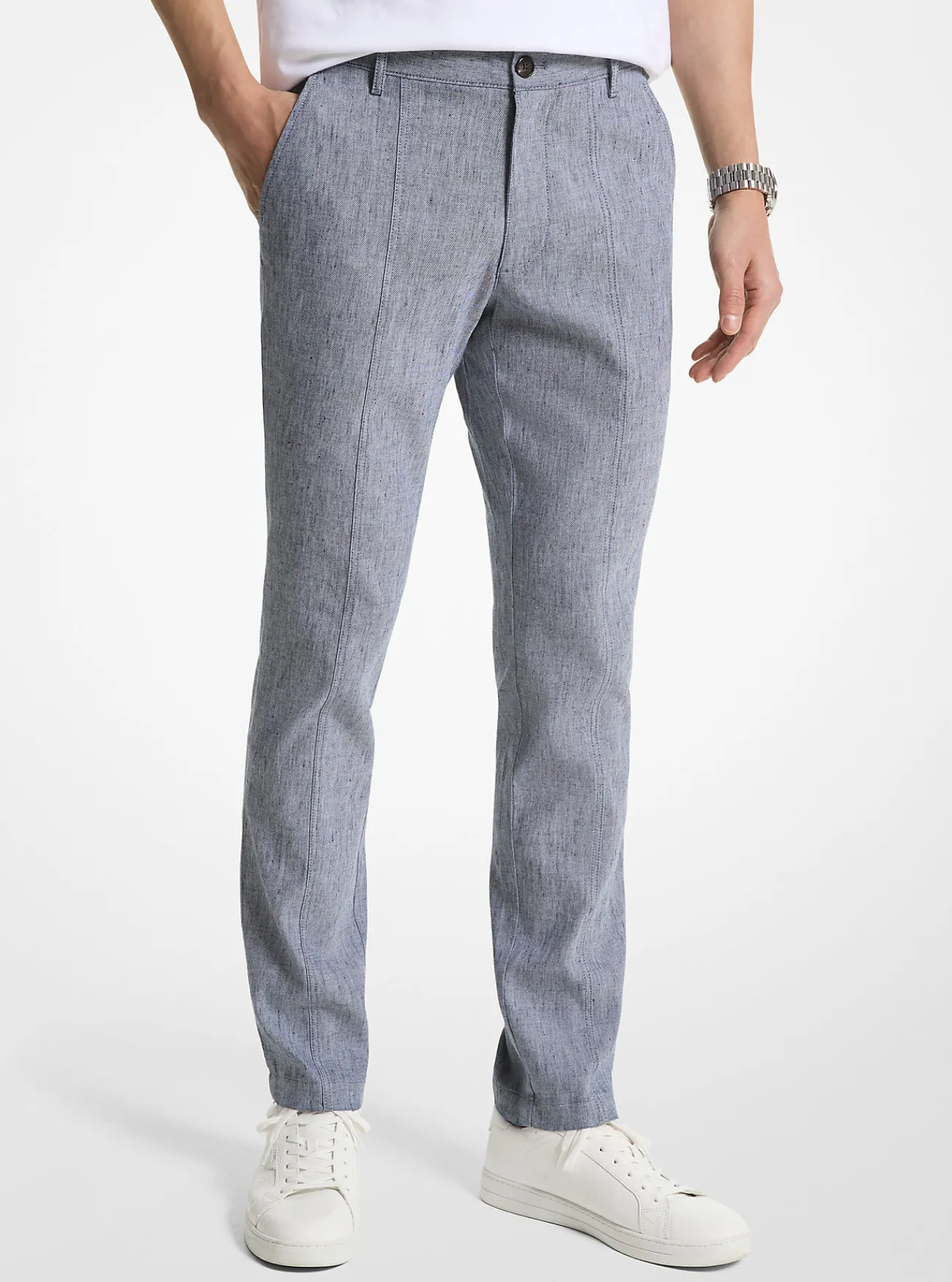 Michael Kors Broek van linnenmix MIDDERNACHTSBLAUW New