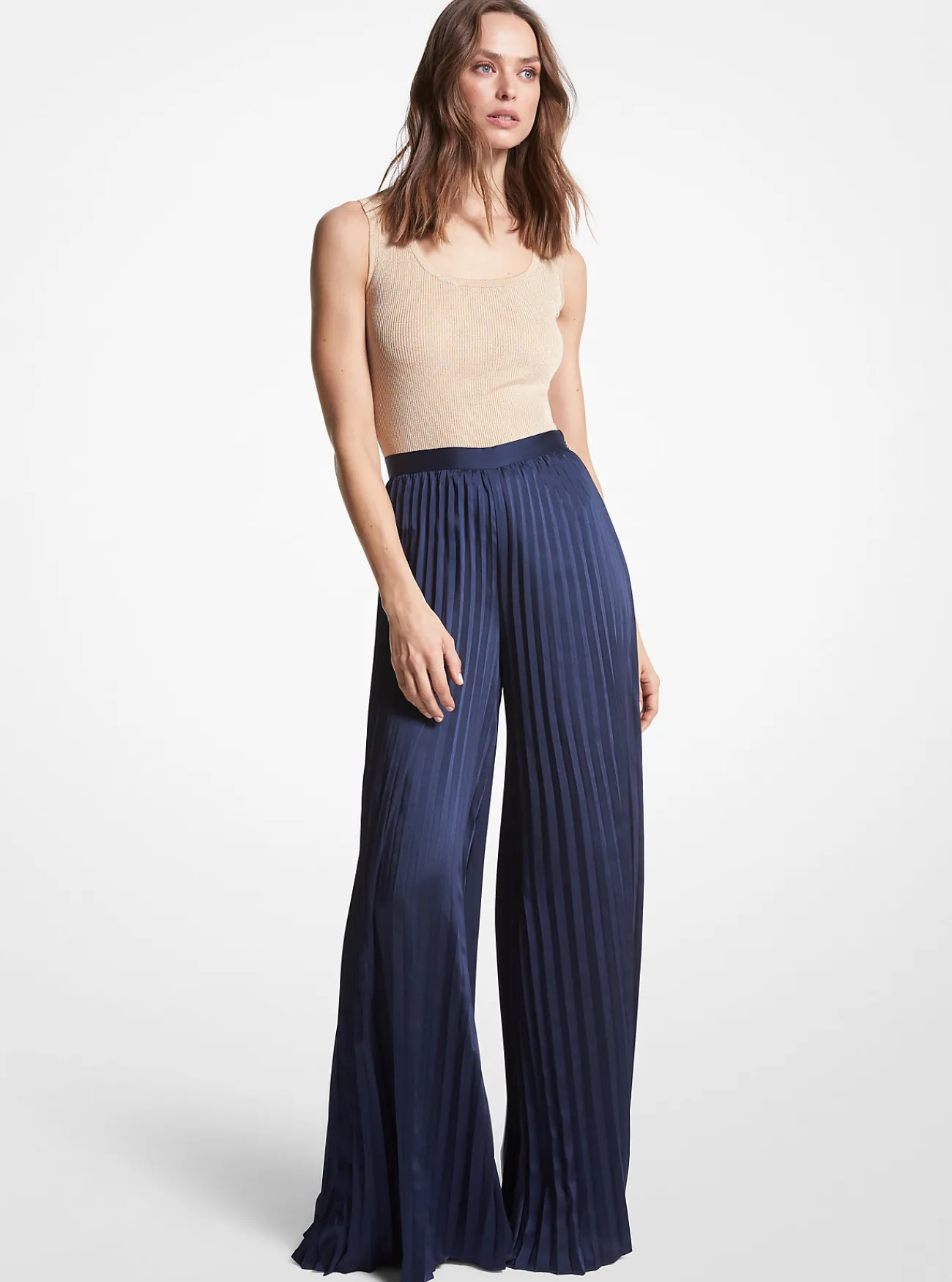 Michael Kors Broek van satijn met plooien en wijde pijpen MIDNIGHTBLUE Discount