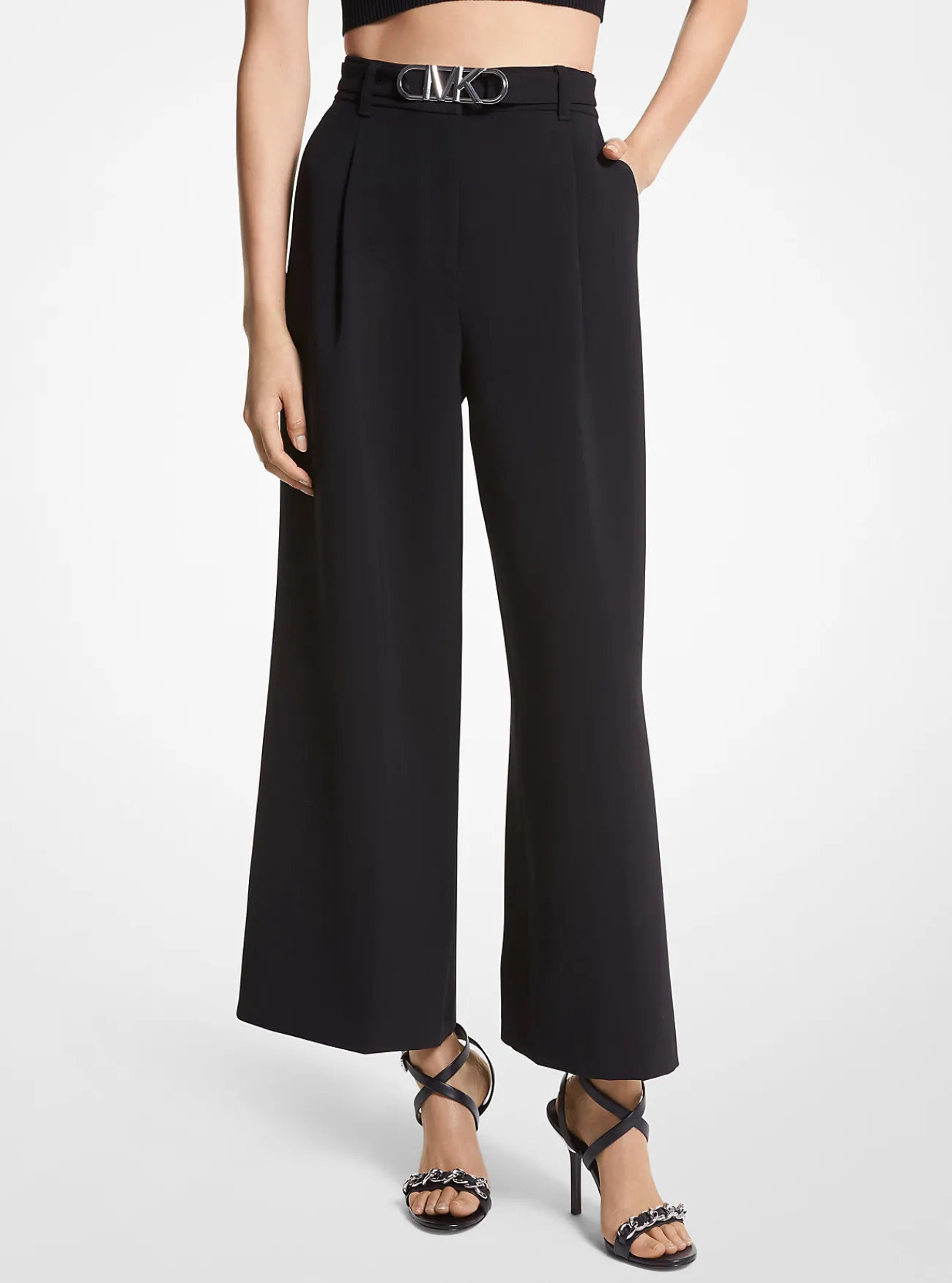 Michael Kors Broek van twill met stretch met riem en korte pasvorm ZWART Discount