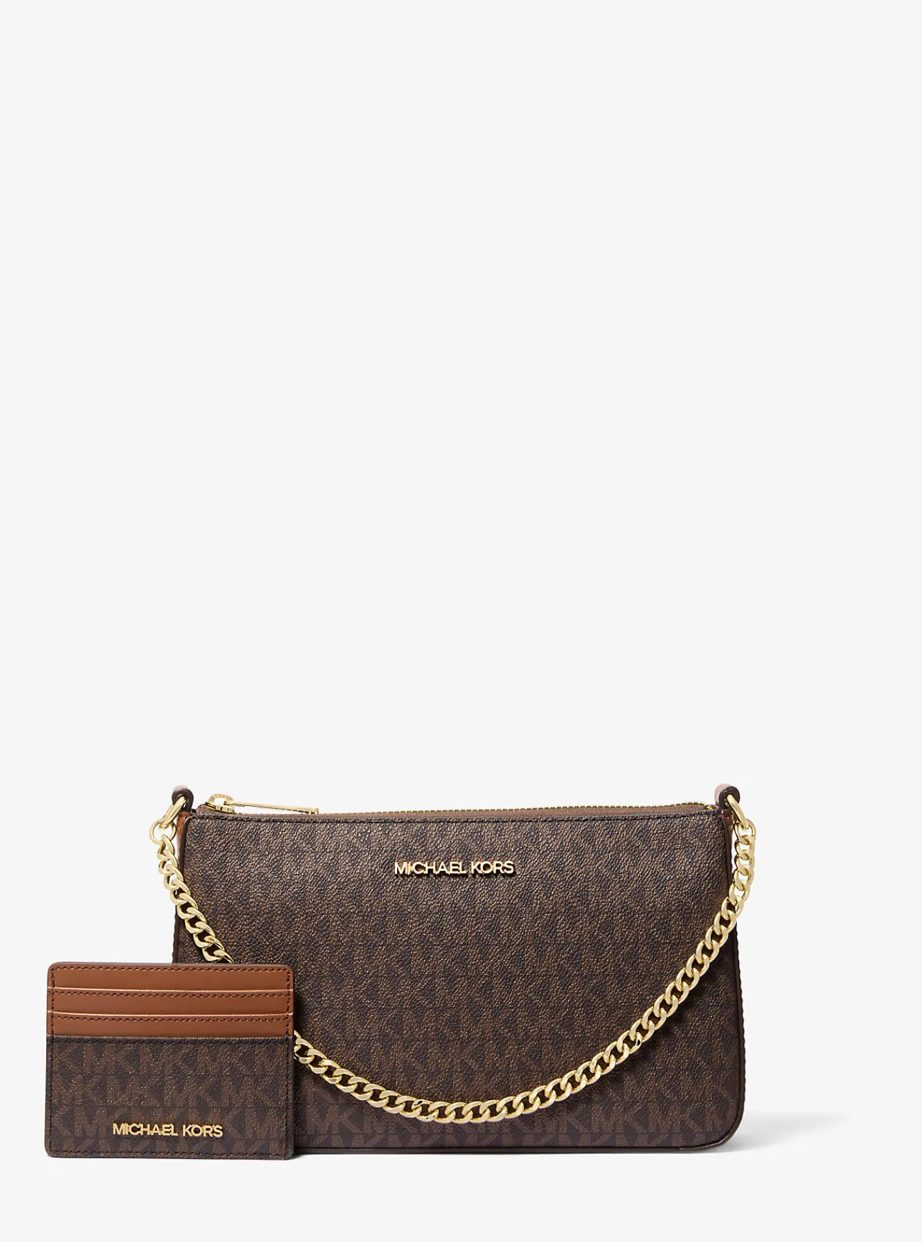 Michael Kors Cadeauset met middelgroot tasje met logo en kaarthouder BRUIN Outlet