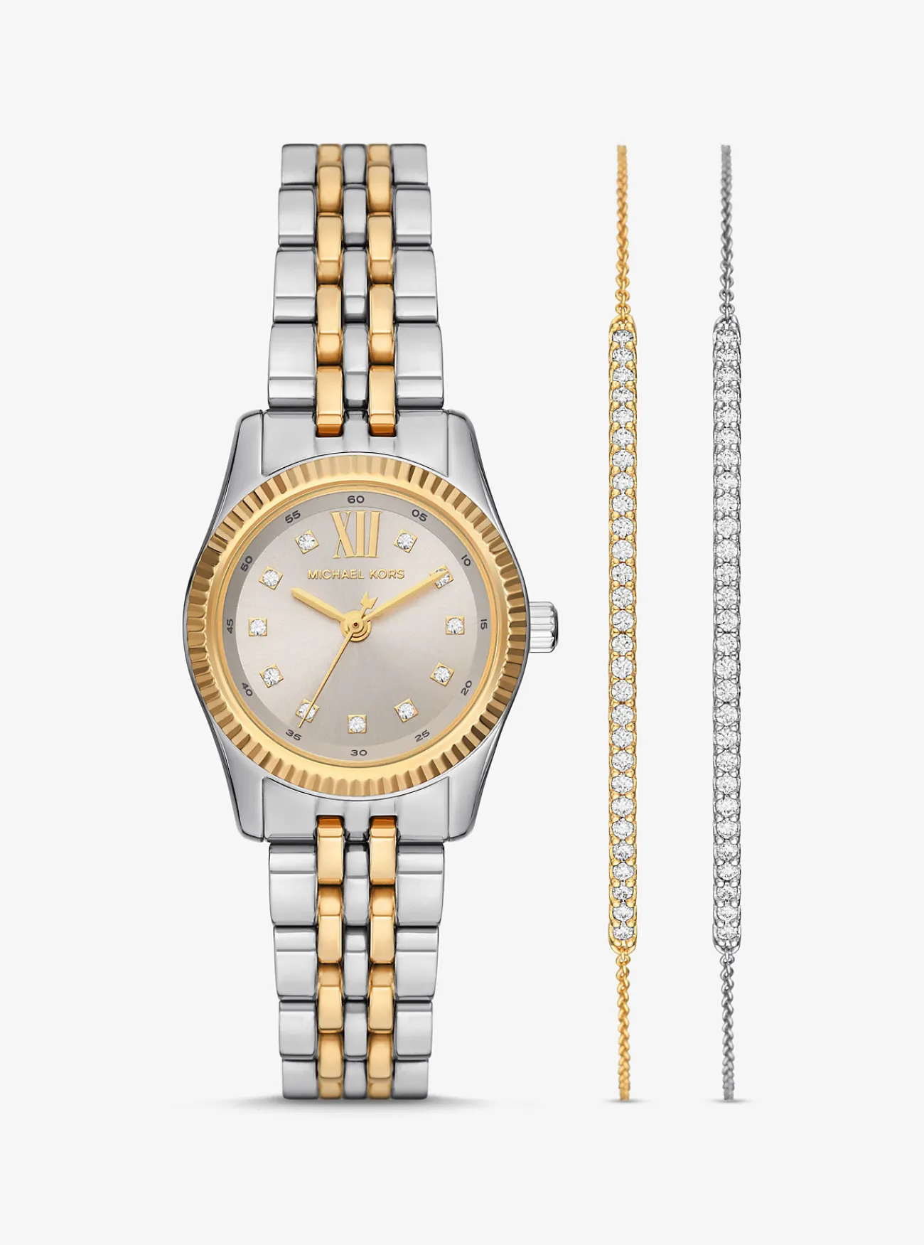 Michael Kors Cadeauset van armbanden met schuifsluiting en horloge Lexington, met siersteentjes TWEEKLEURIG Outlet