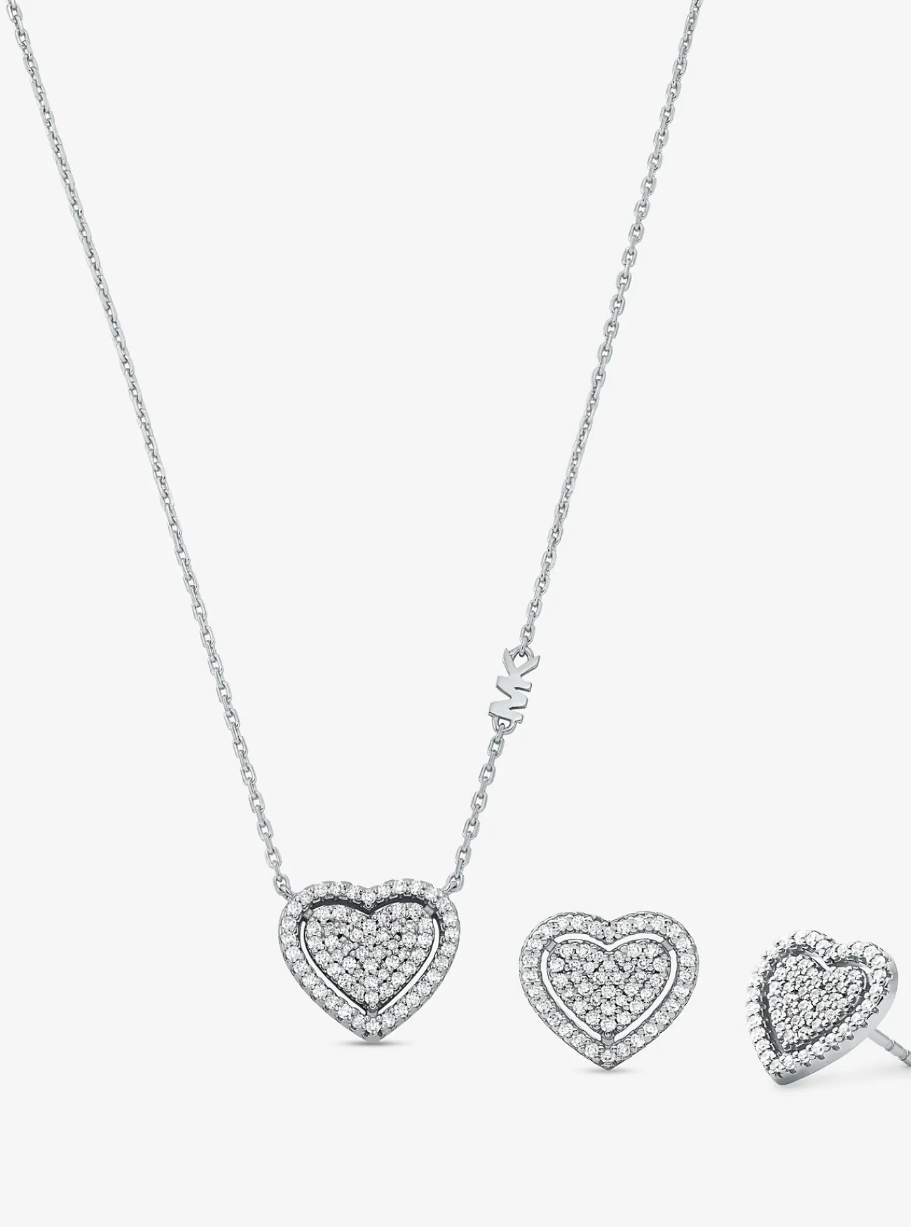 Michael Kors Cadeauset van halsketting met hartje en oorknopjes van sterling met plating met edelmetaal en siersteentjes ZILVER Discount