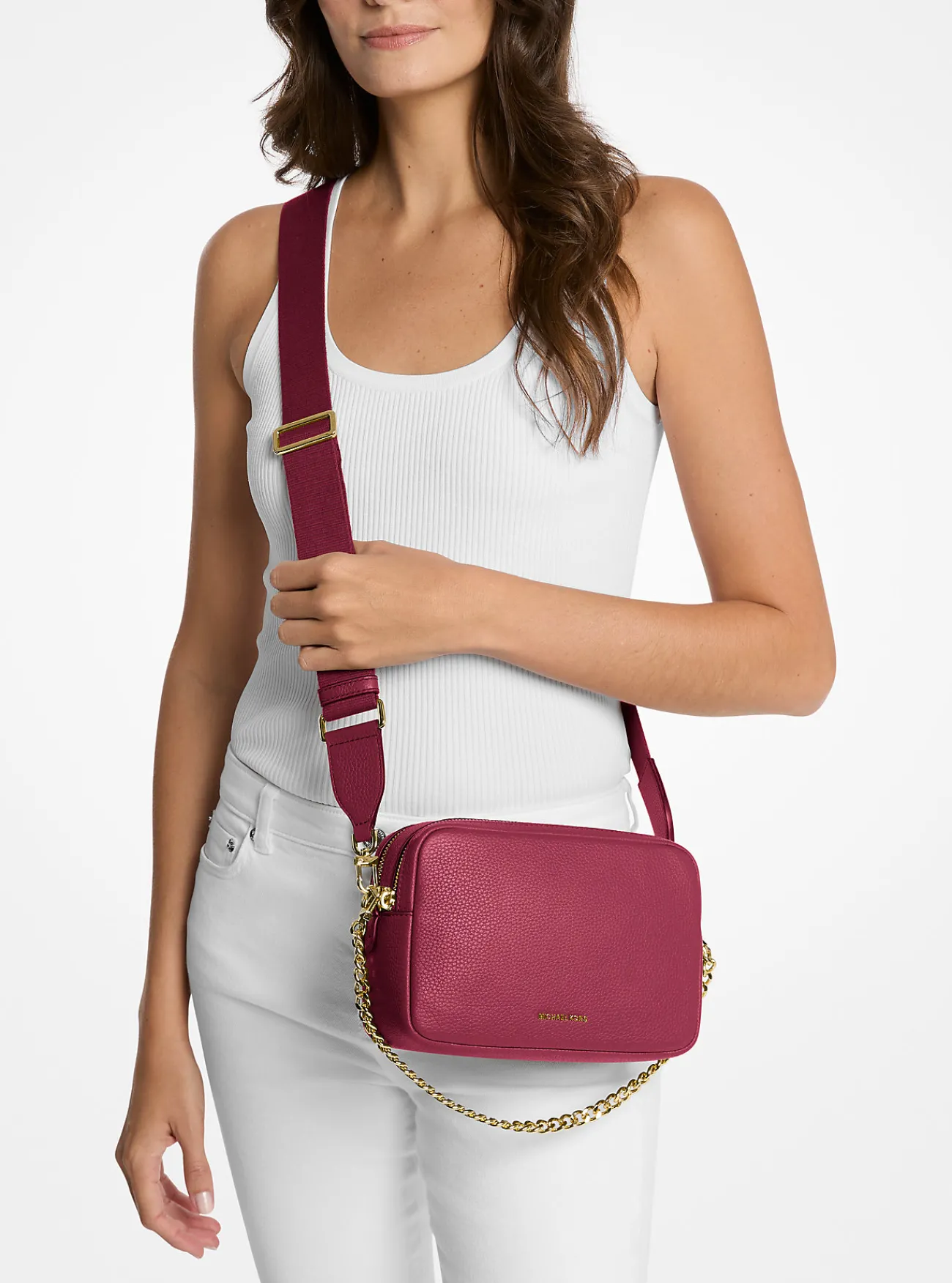 Michael Kors Cameracrossbodytas Bryant van getrommeld leer, middelgroot MOERBEI Best