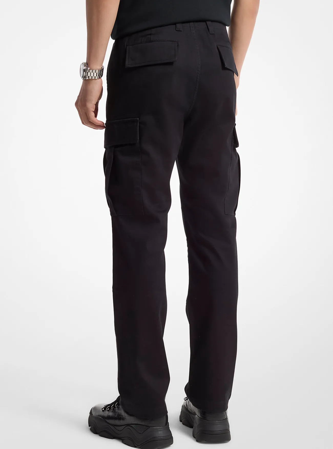 Michael Kors Cargobroek van satijn in katoenmix, slimfit ZWART Discount