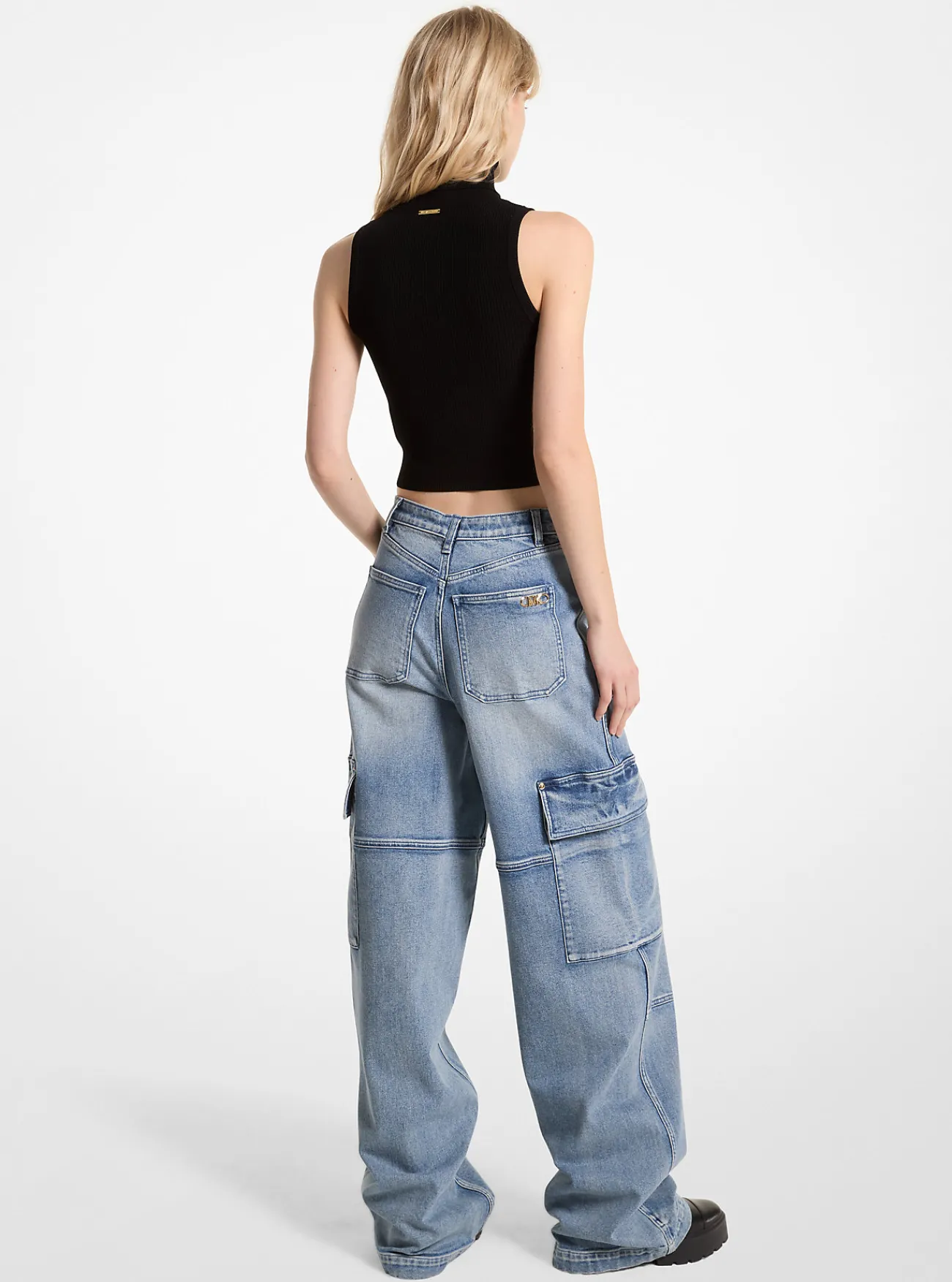 Michael Kors Cargojeans met stretch en wijde pijpen BLAUWVINTAGEWASSING New