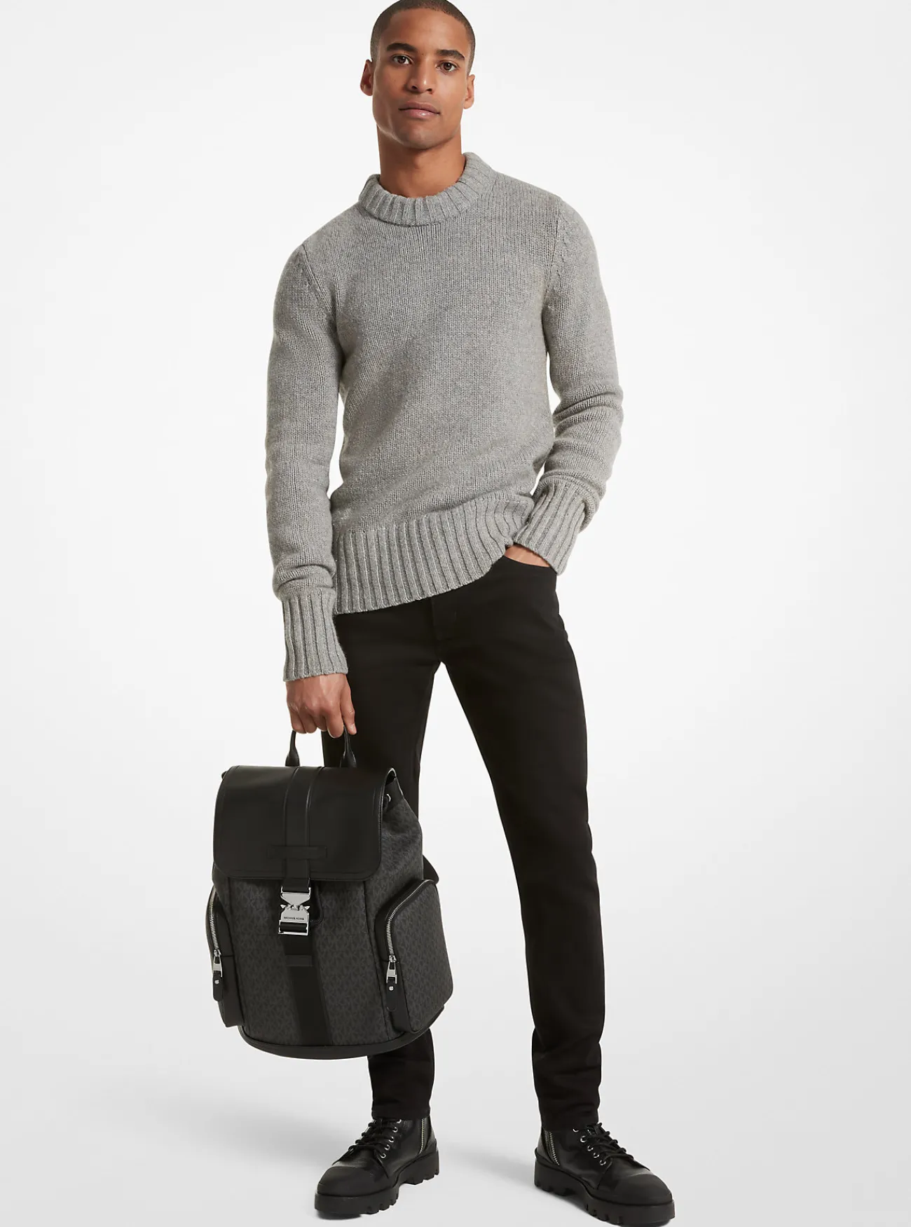 Michael Kors Cargorugzak Hudson van leer met kenmerkend logo ZWART Discount