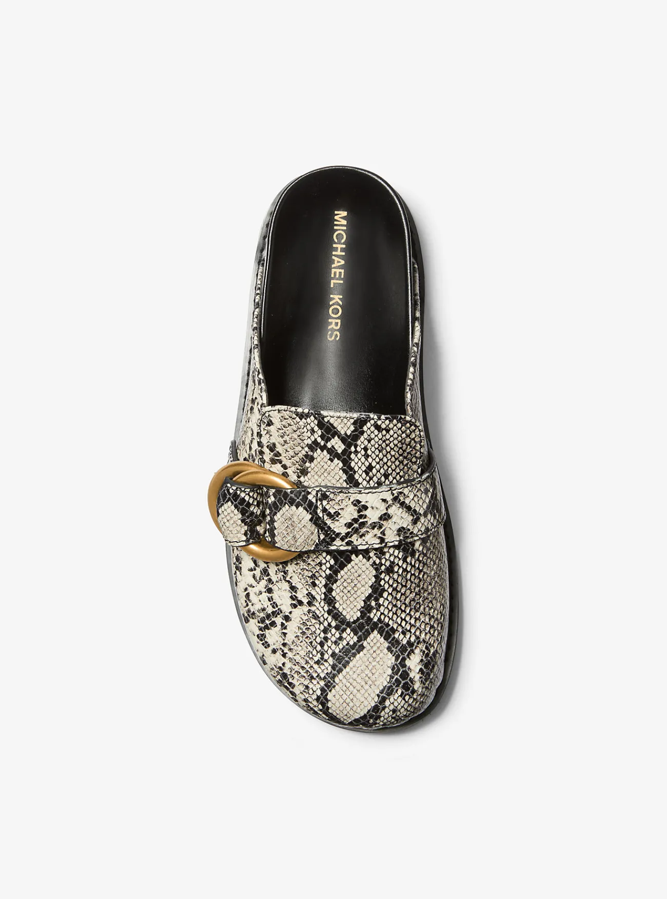 Michael Kors Clog Jaden van leer met slangenprint in reliëf NATUREL Online