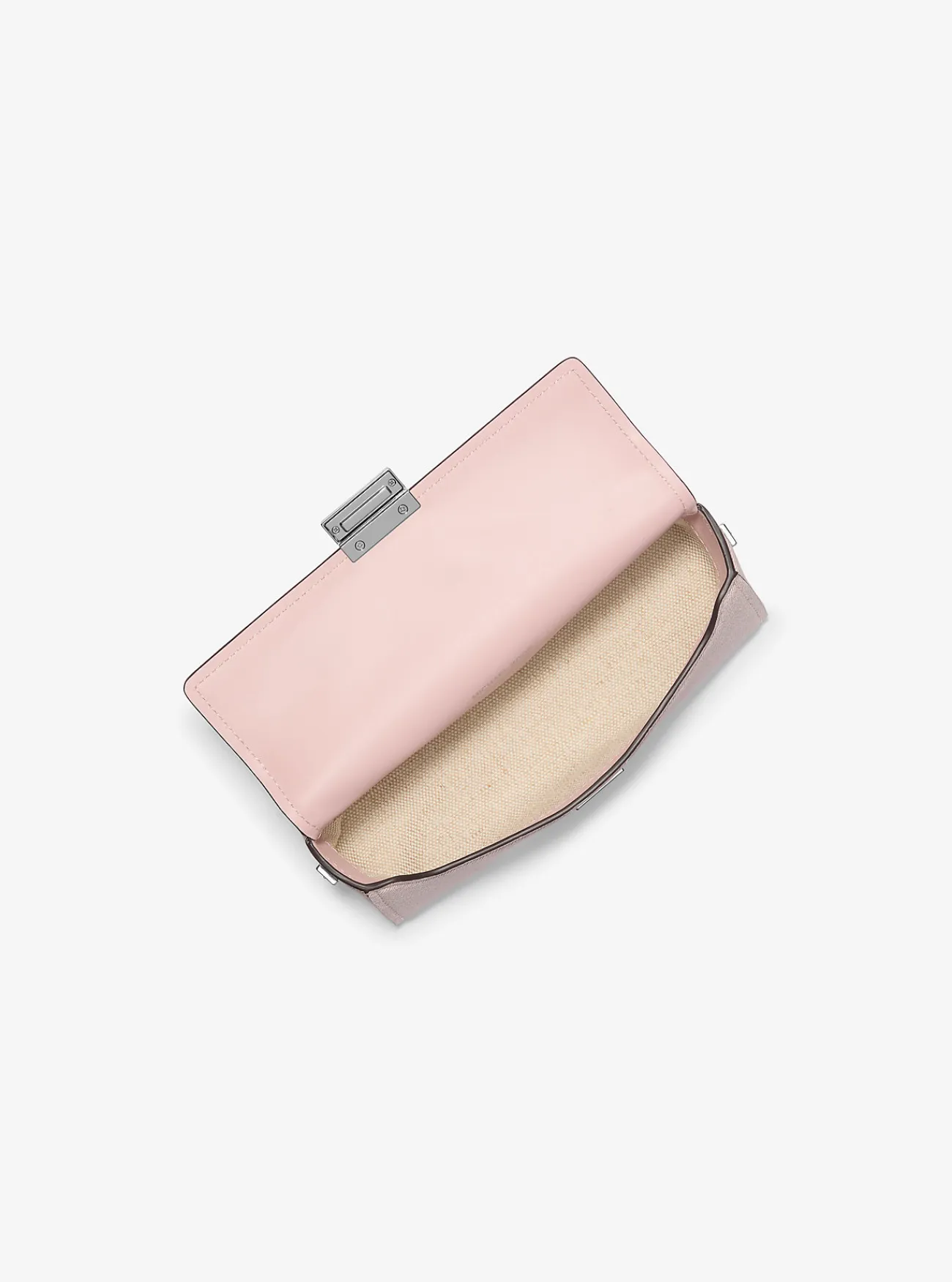 Michael Kors Clutch Ludlow van leer met denimprint, aanpasbaar en klein, Nieuw Maanjaar ROZENWATER New