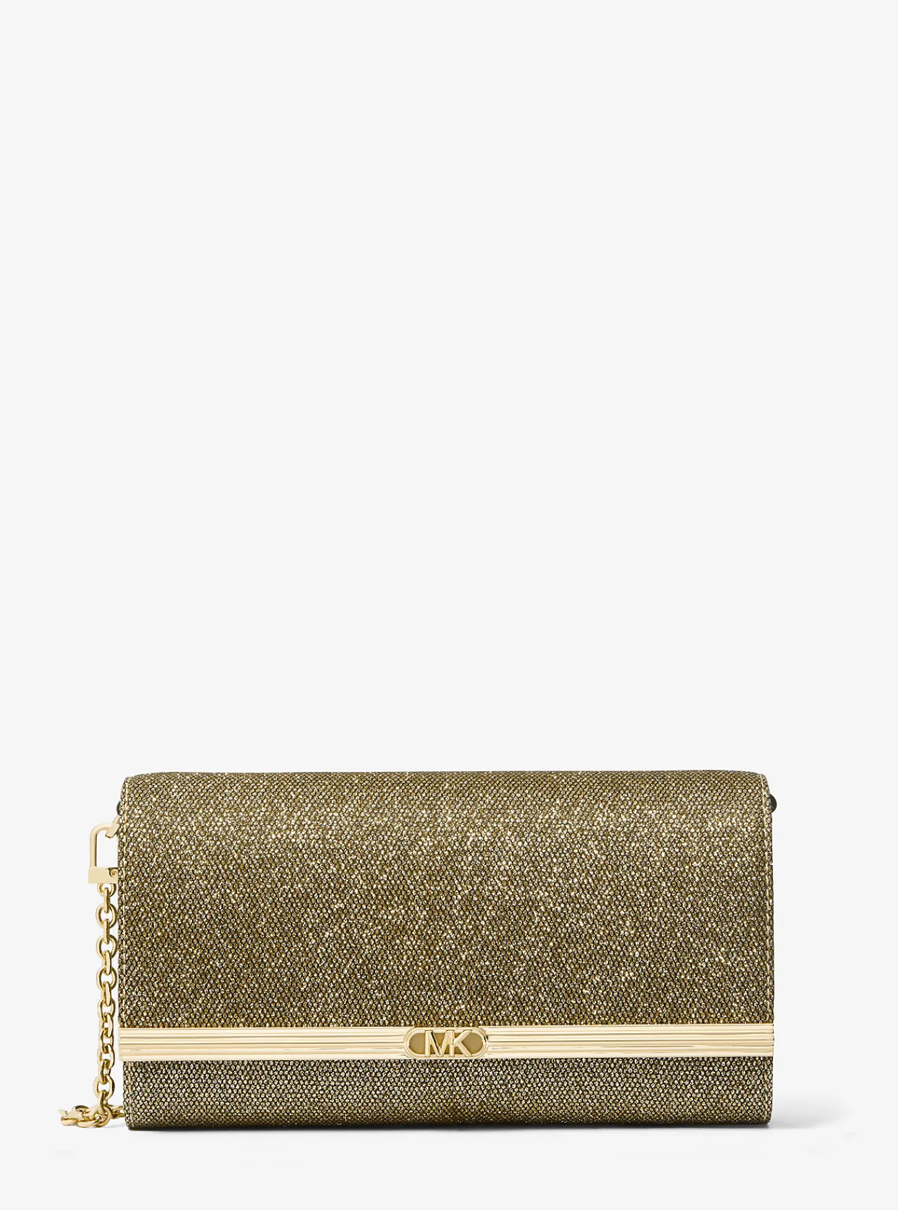 Michael Kors Clutch Mona van glittermesh, groot GOUD Outlet