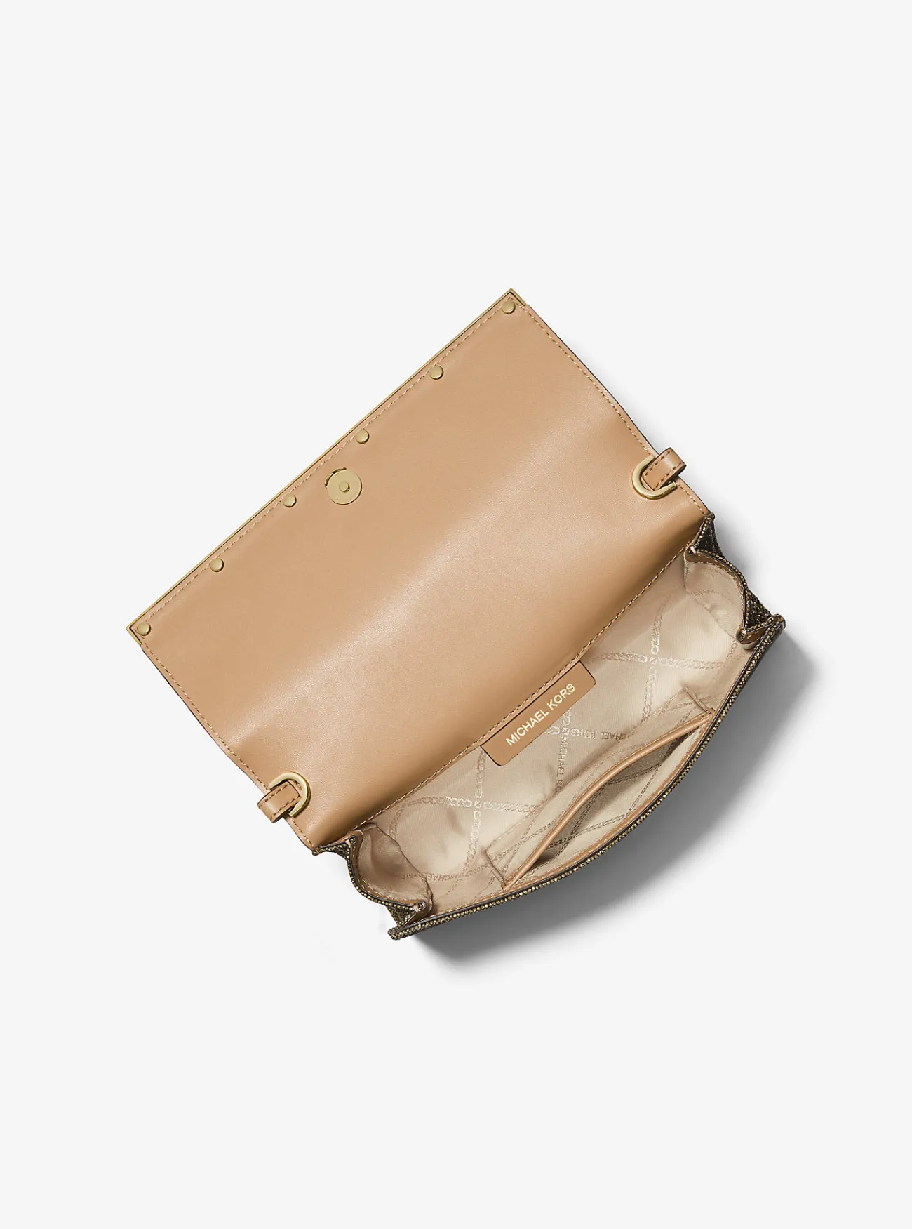 Michael Kors Clutch Mona van glittermesh, groot GOUD Outlet