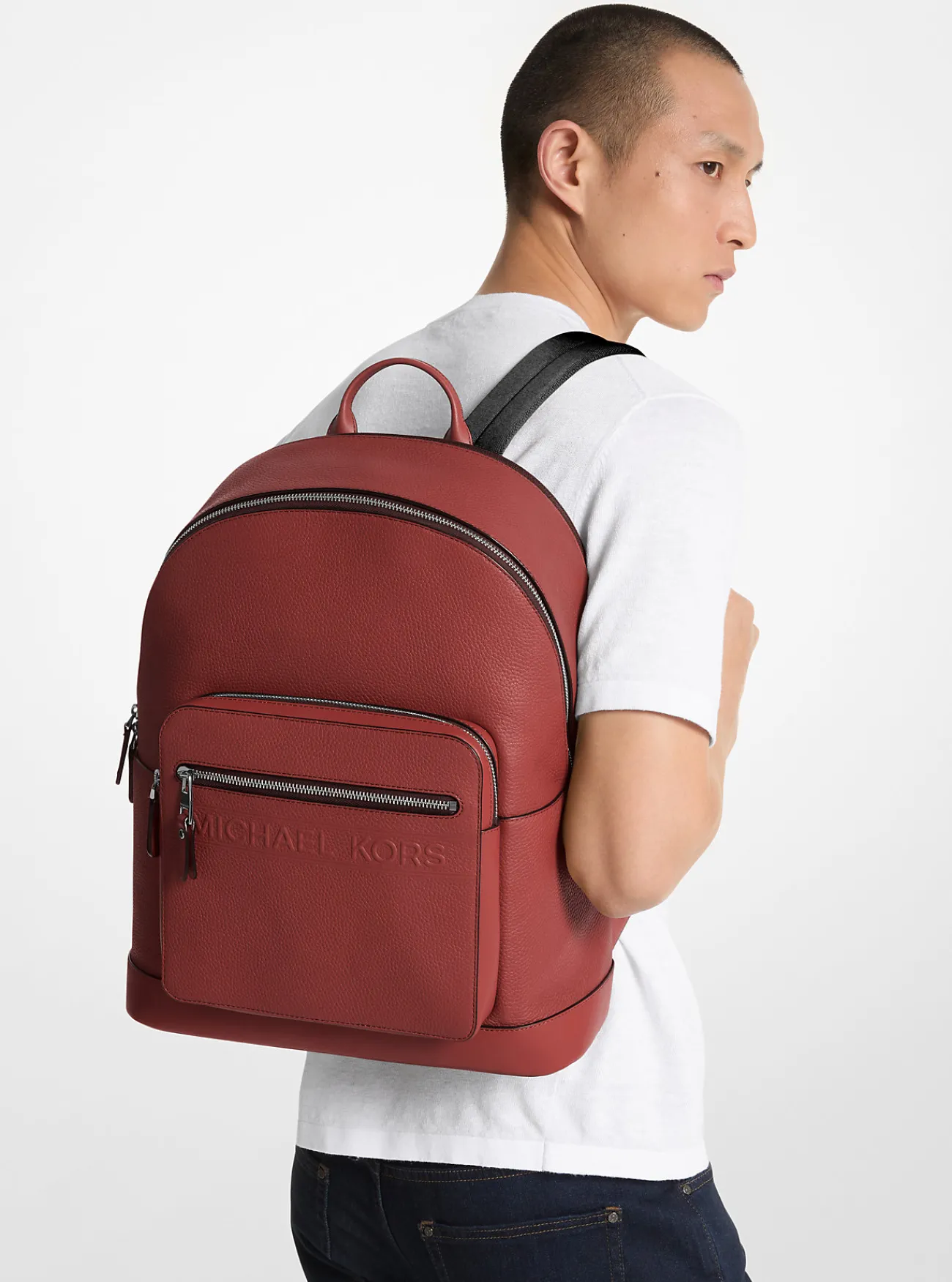 Michael Kors Commuter-rugzak Hudson van leer DONKER_BRANDY Outlet