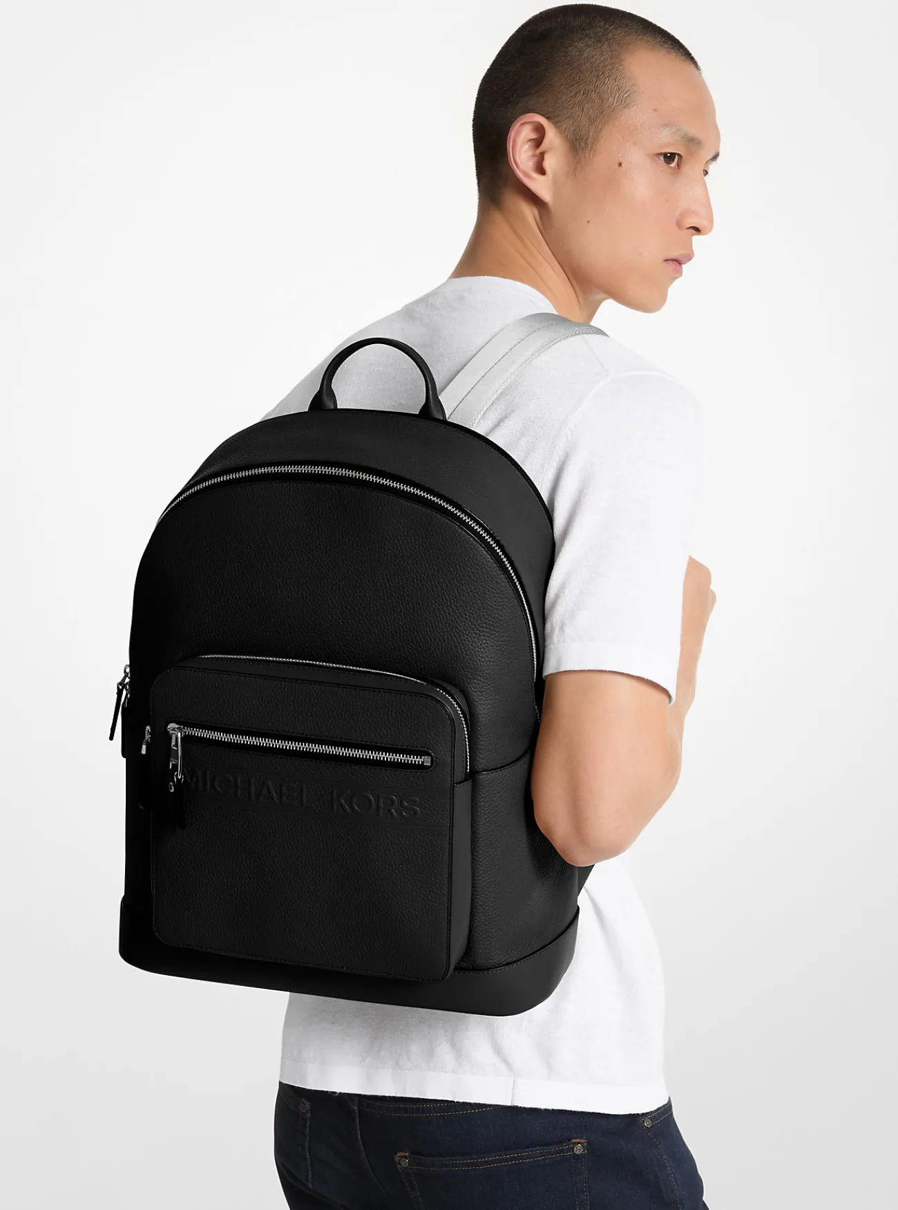 Michael Kors Commuter-rugzak Hudson van leer ZWART Hot