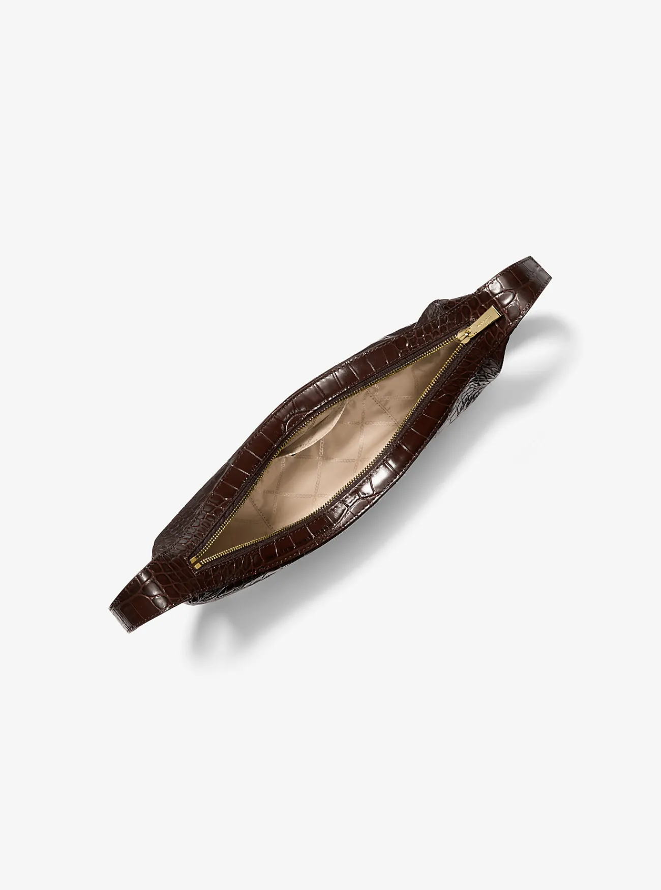 Michael Kors Crossbodytas Avra van leer met krokodillenprint in reli&euml;f, middelgroot CHOCOLADE Sale