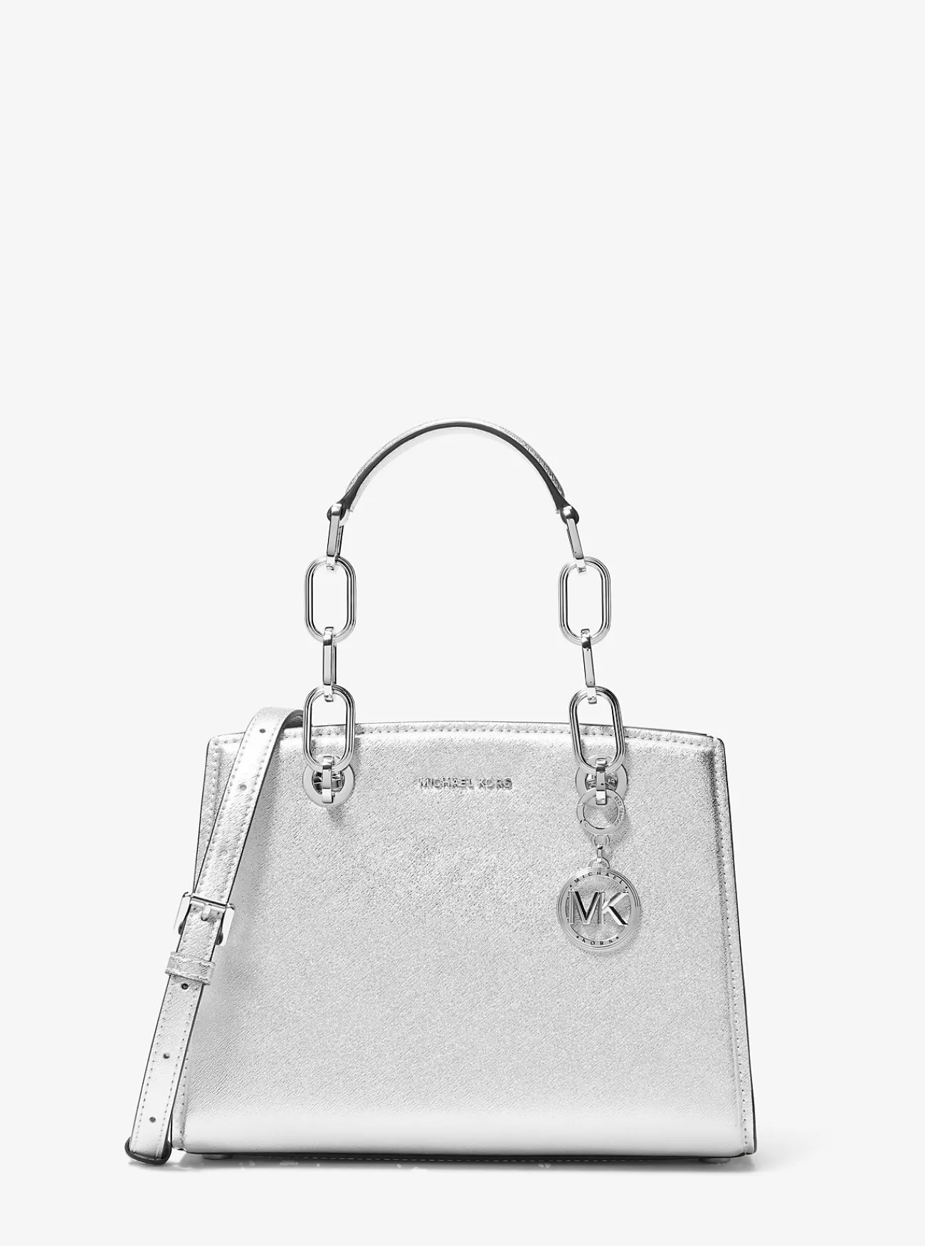 Michael Kors Crossbodytas Cynthia van metallic leer, klein ZILVER Outlet