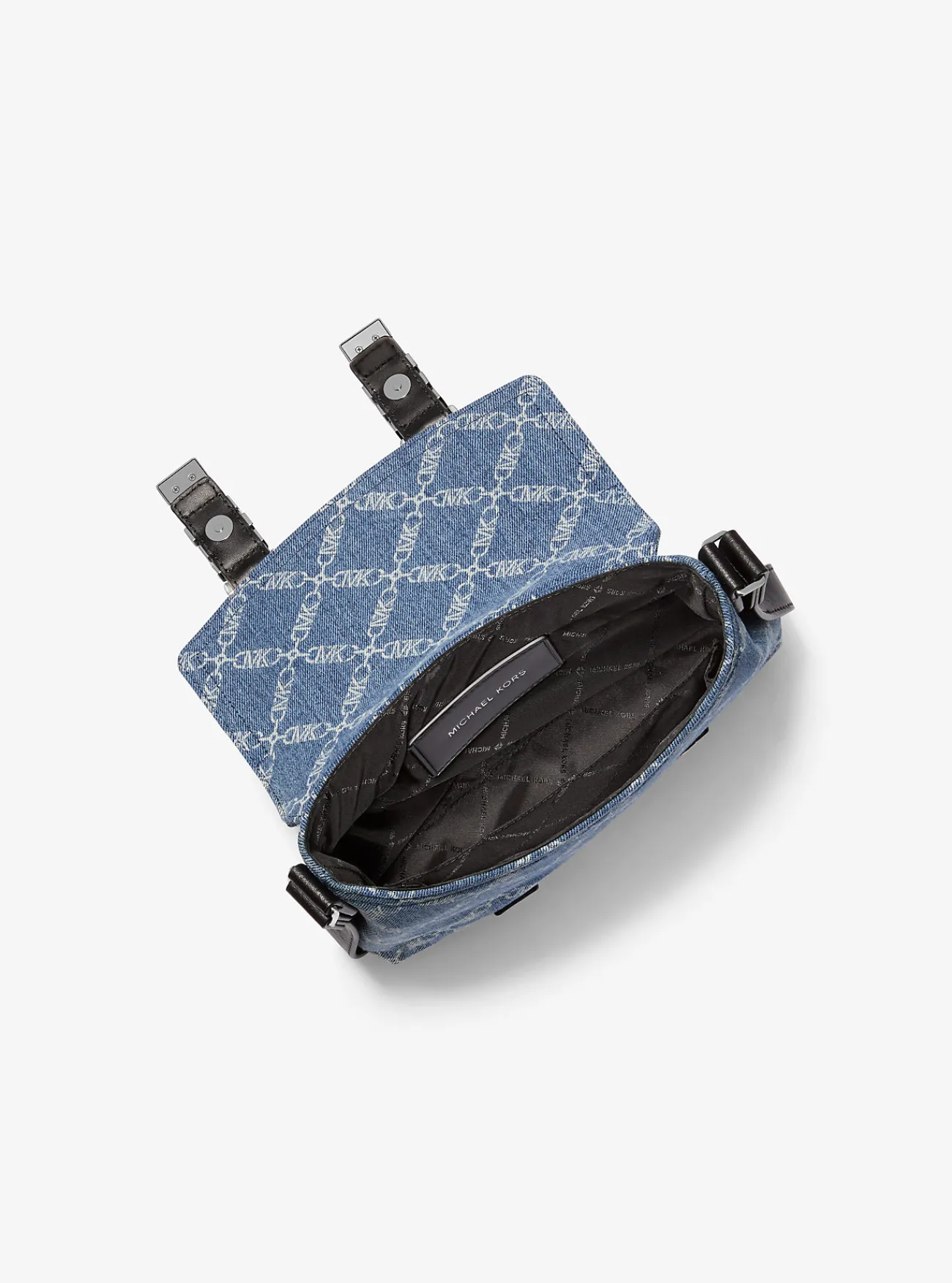 Michael Kors Crossbodytas Darrington van denim jacquard met ruitvormige Empire-print, mini UNIONMETWASSING Clearance