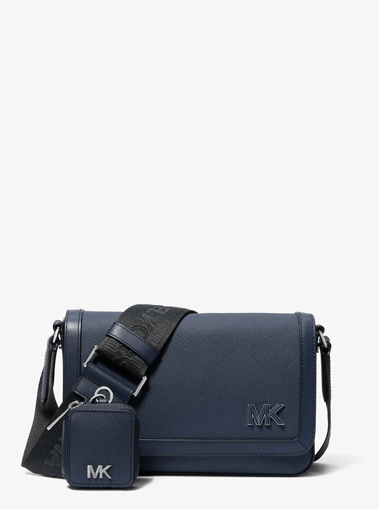 Michael Kors Crossbodytas Edison van leer met kruislingse nerf en tasje, mini MARINEBLAUW Clearance