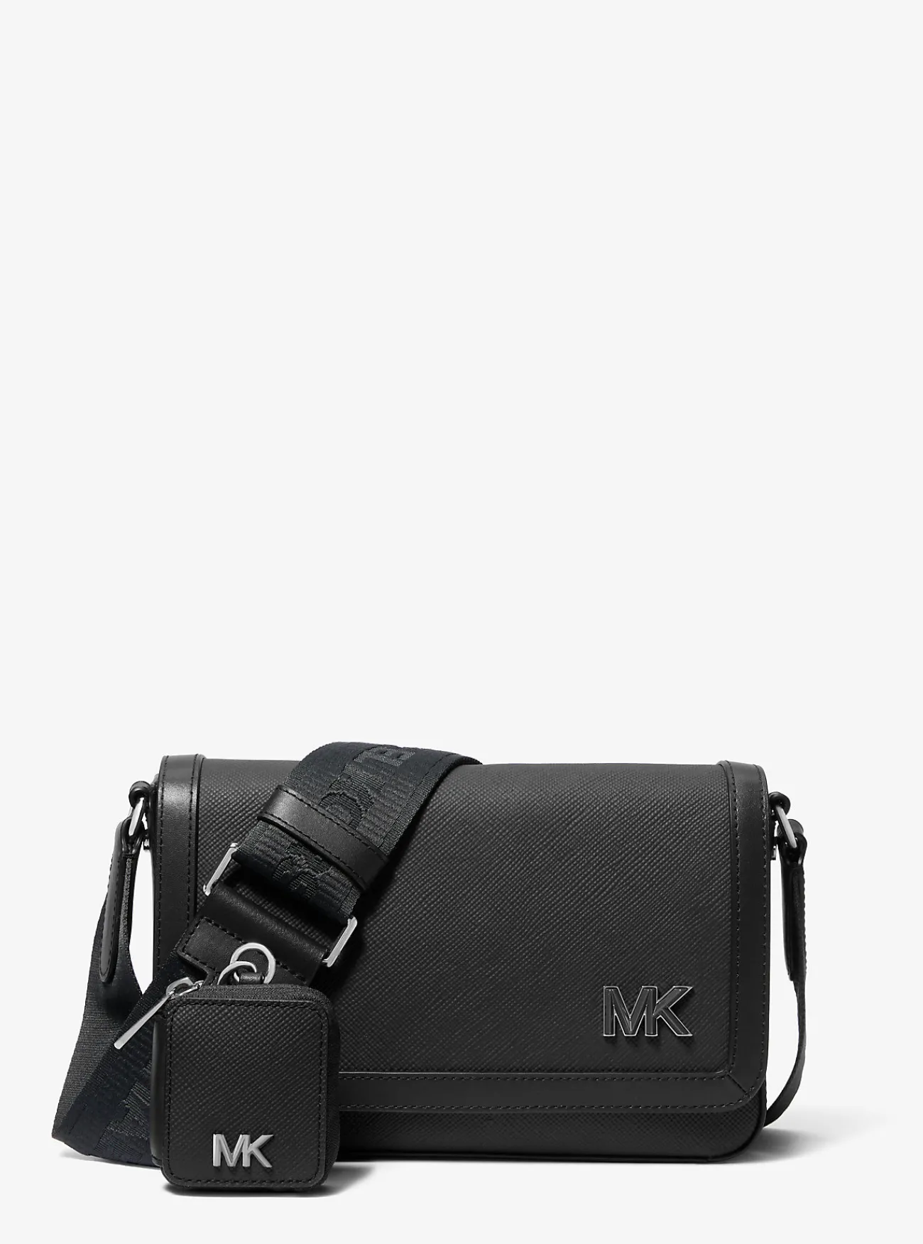 Michael Kors Crossbodytas Edison van leer met kruislingse nerf en tasje, mini ZWART Clearance
