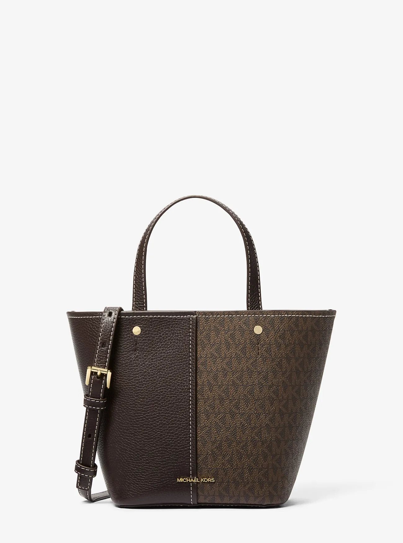 Michael Kors Crossbodytas Flora van canvas met kenmerkend logo en getrommeld leer, middelgroot BRUIN Sale