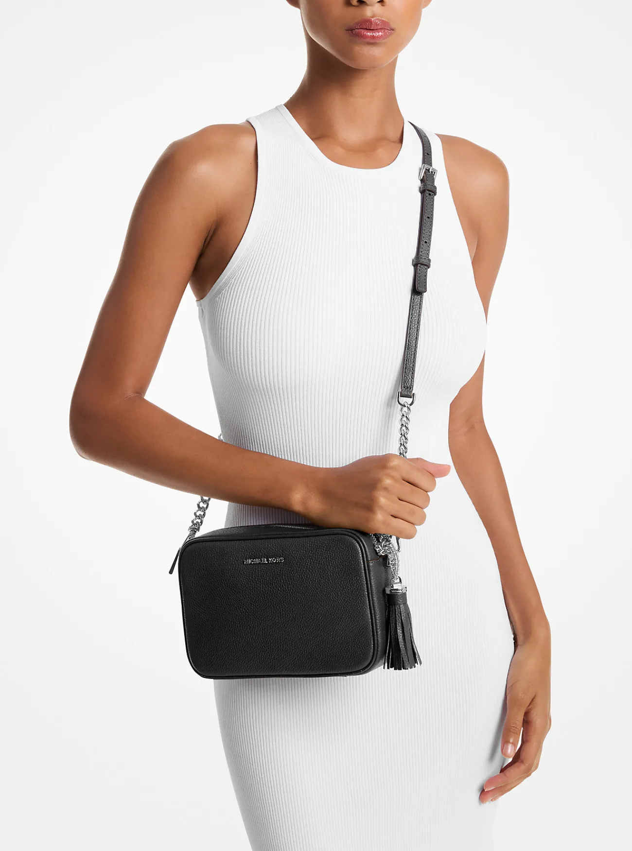 Michael Kors Crossbodytas Ginny van leer ZWART Sale