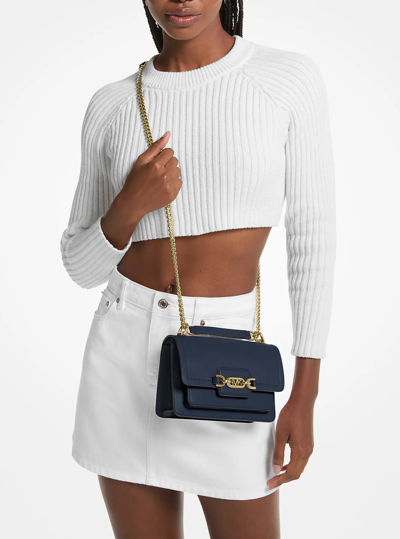 Michael Kors Crossbodytas Heather van leer, extra klein MARINEBLAUW Best