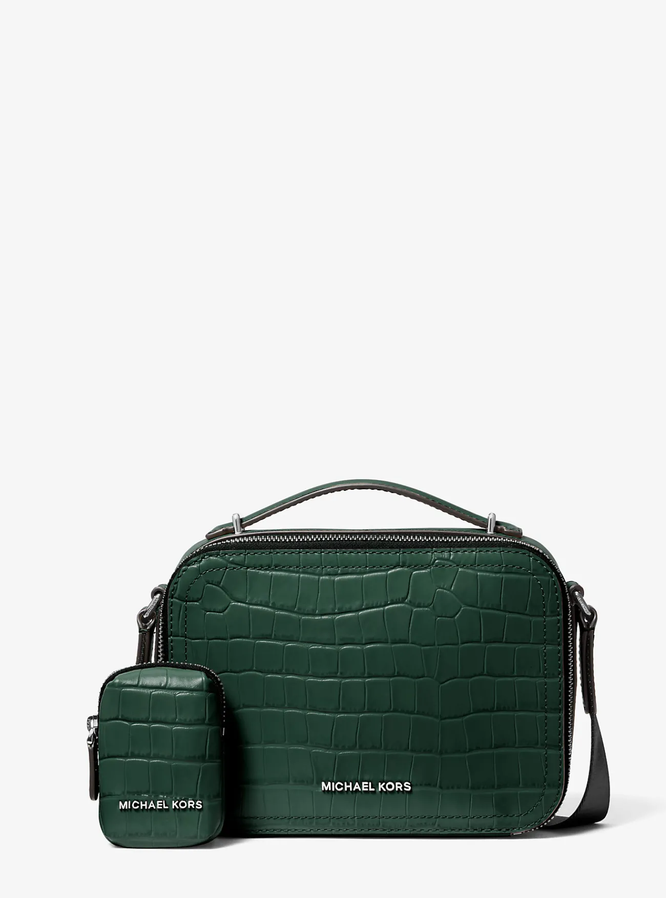 Michael Kors Crossbodytas Hudson van leer met krokodillenprint in reli&euml;f BOSGROEN Clearance