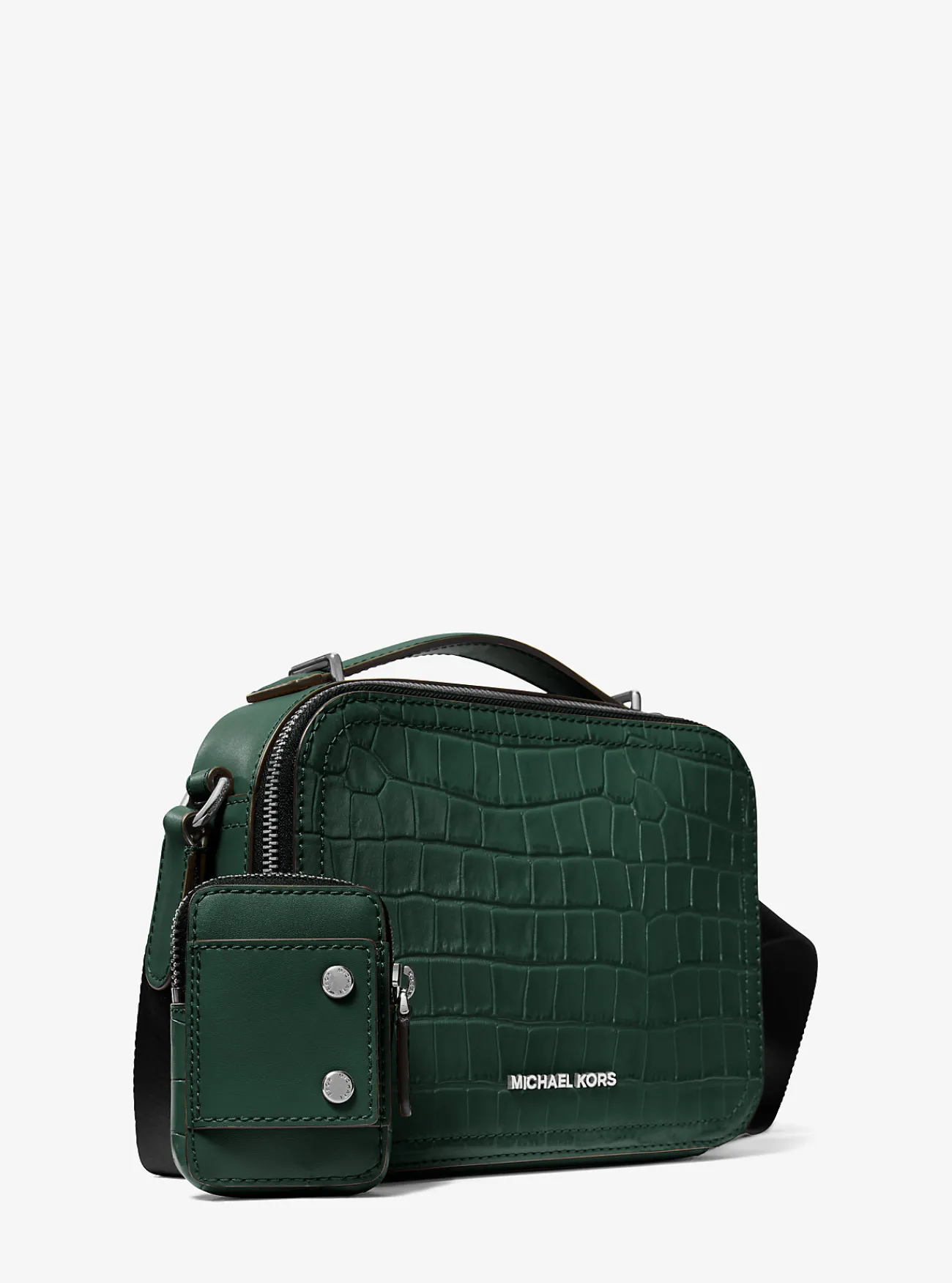 Michael Kors Crossbodytas Hudson van leer met krokodillenprint in reliëf BOSGROEN Clearance