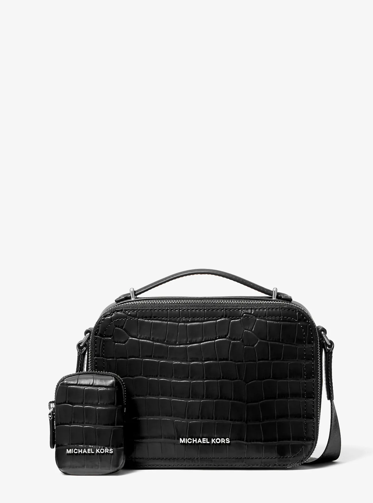 Michael Kors Crossbodytas Hudson van leer met krokodillenprint in reli&euml;f ZWART Clearance